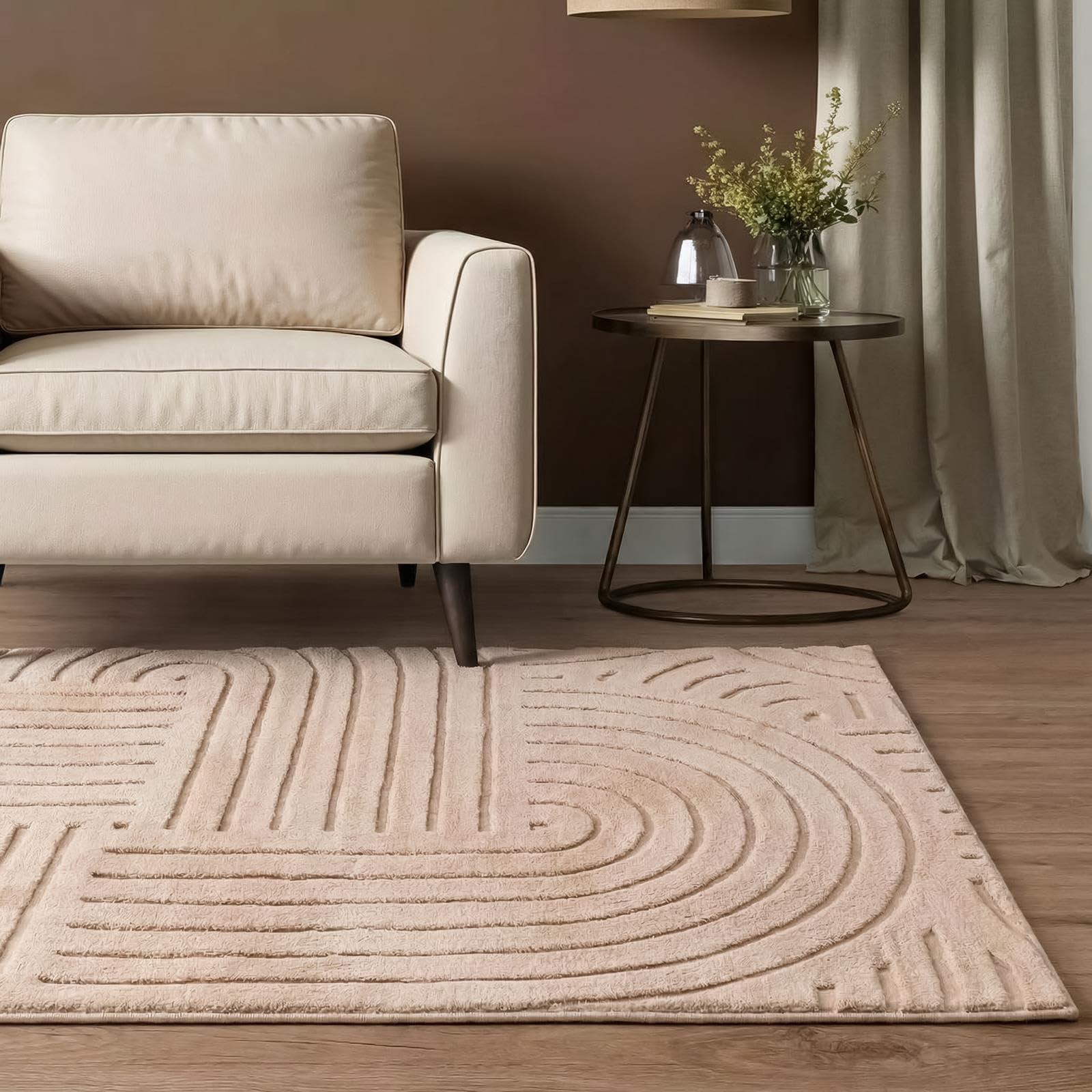 OHS Rugs Living Room 120 x 170, Tufted Arches Area Rug for Bedroom Home Decorations Kids Room Soft Contemporary Comfy Non Slip Fluffy Bedside Rug Low Pile Medium Floor Carpet Non Shedding, Mink