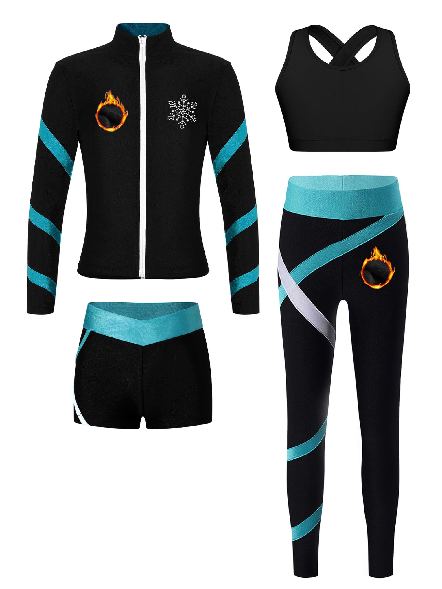 Tute da Pattinaggio in Pile Bambina Completo Invernale Termico Giacca + Reggiseno+ Pantaloni + Pantaloncini Abbigliamento da Pattinaggio su Ghiaccio Blu 9-10 anni