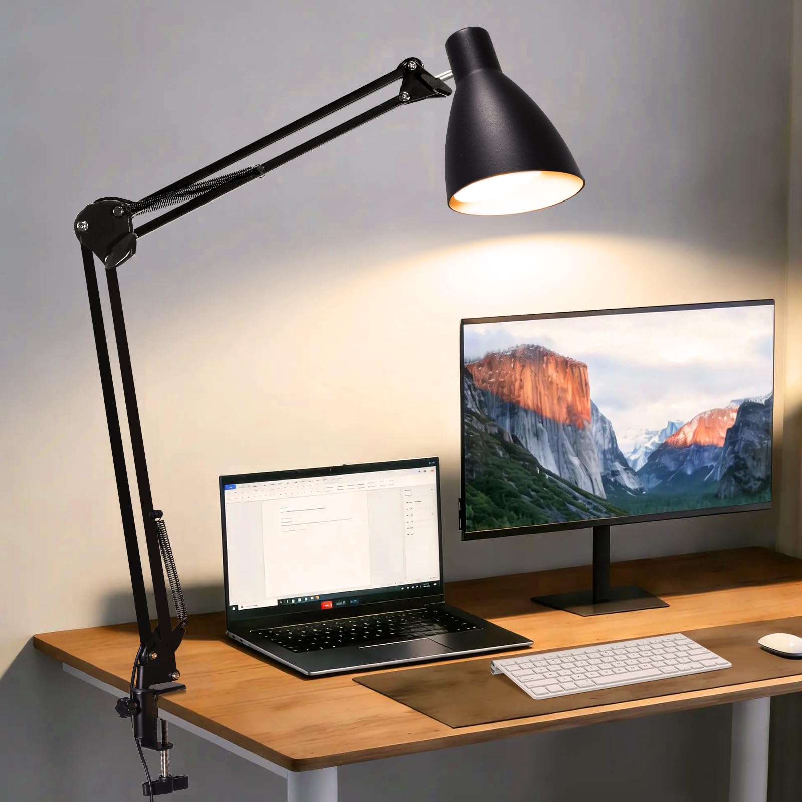 Led Desk Lamp for Home Office - Adjustable Gooseneck Table Stand with Clamp 5 Color Modes and 10 Brightness for Architect Puzzle Light Reading Craft Computer Work Study Sewing(Black) Black Standard