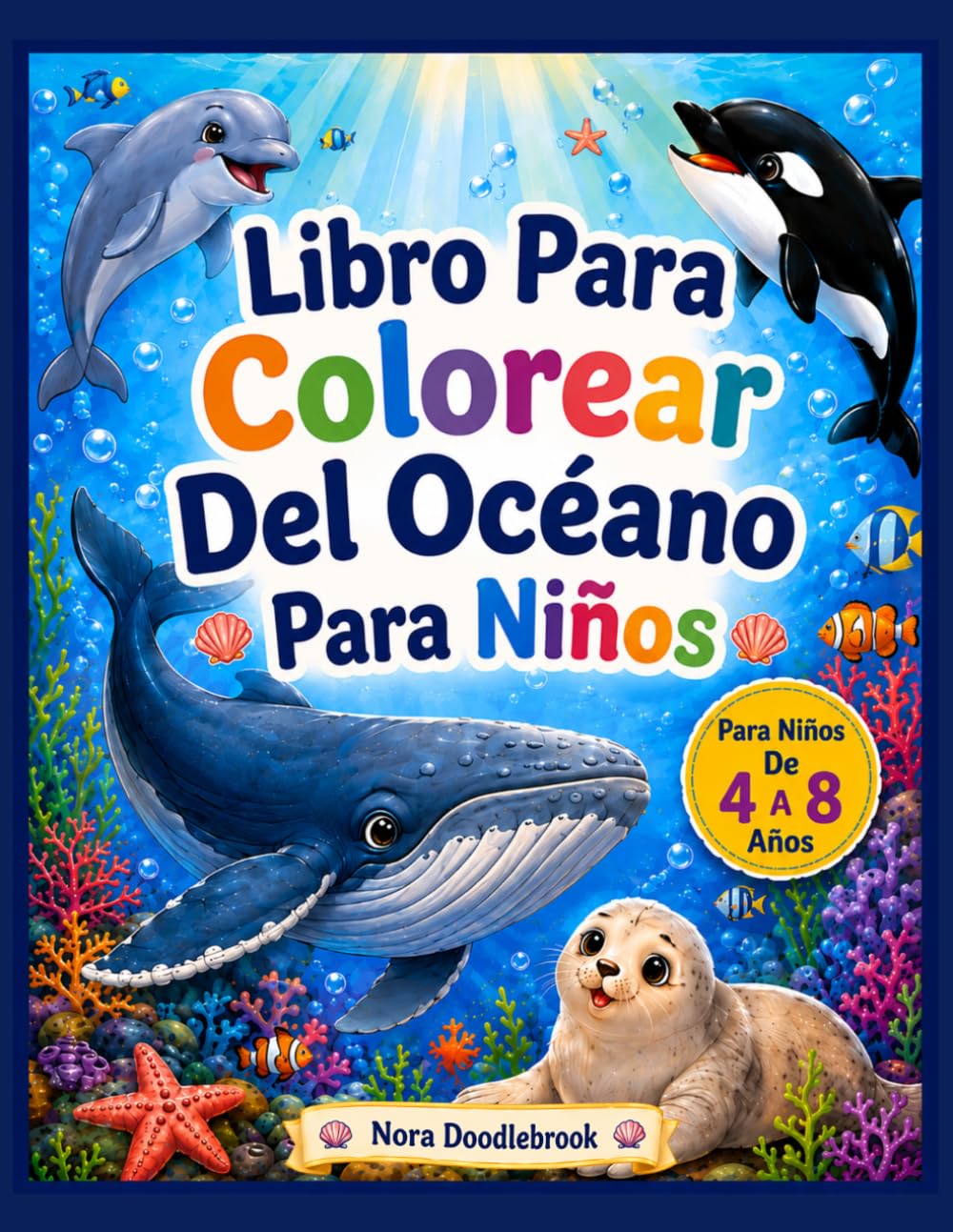 Libro para Colorear del Océano para Niños: Tiernos y Fáciles Dibujos para Colorear de Criaturas Marinas y Divertidas Aventuras Submarinas para Niños de 4 a 8 Años