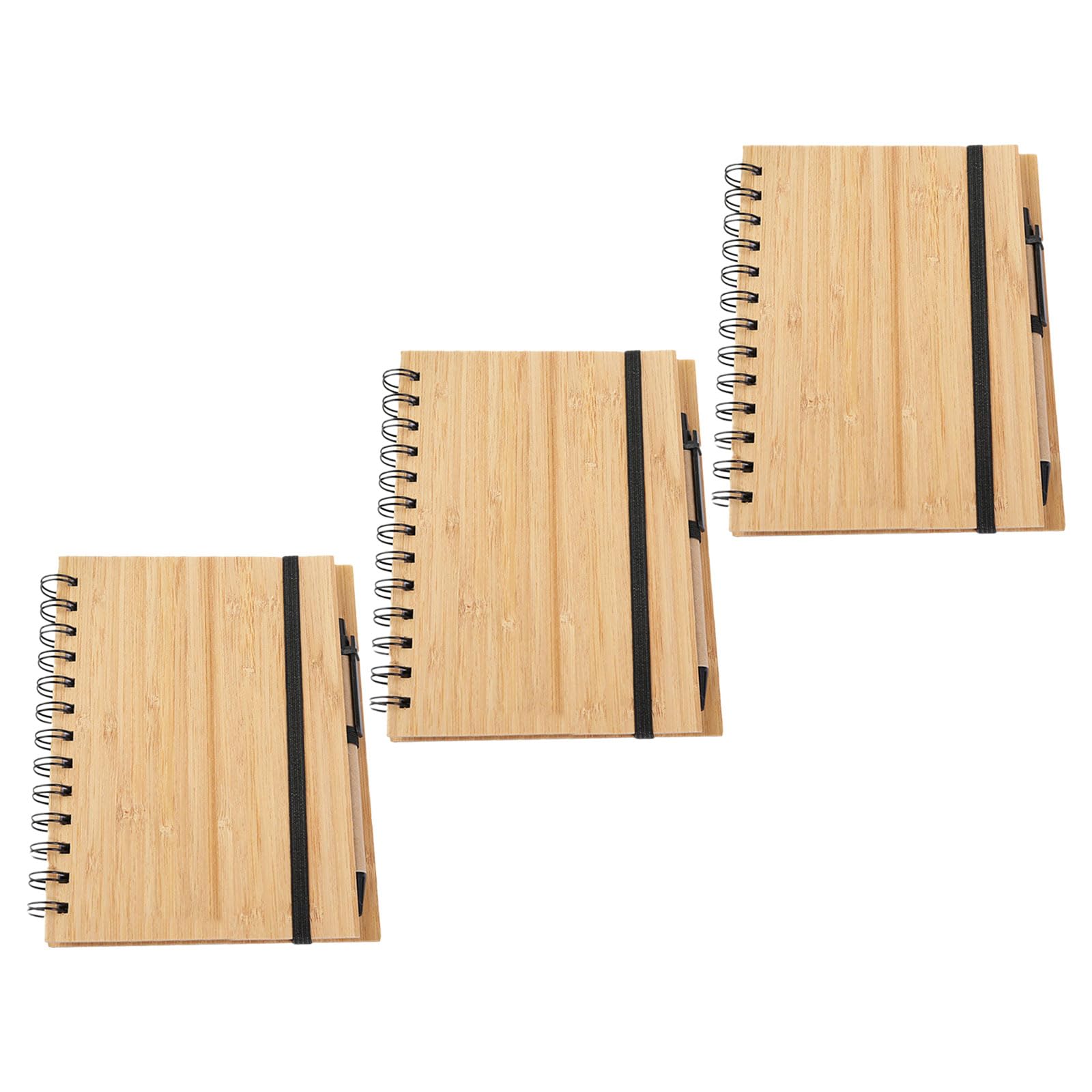 Healvian Quaderno in Bambù con Rilegatura a Spirale 70 Pagine con 3 Penne Set da 3 per Scuola, Ufficio e Meeting
