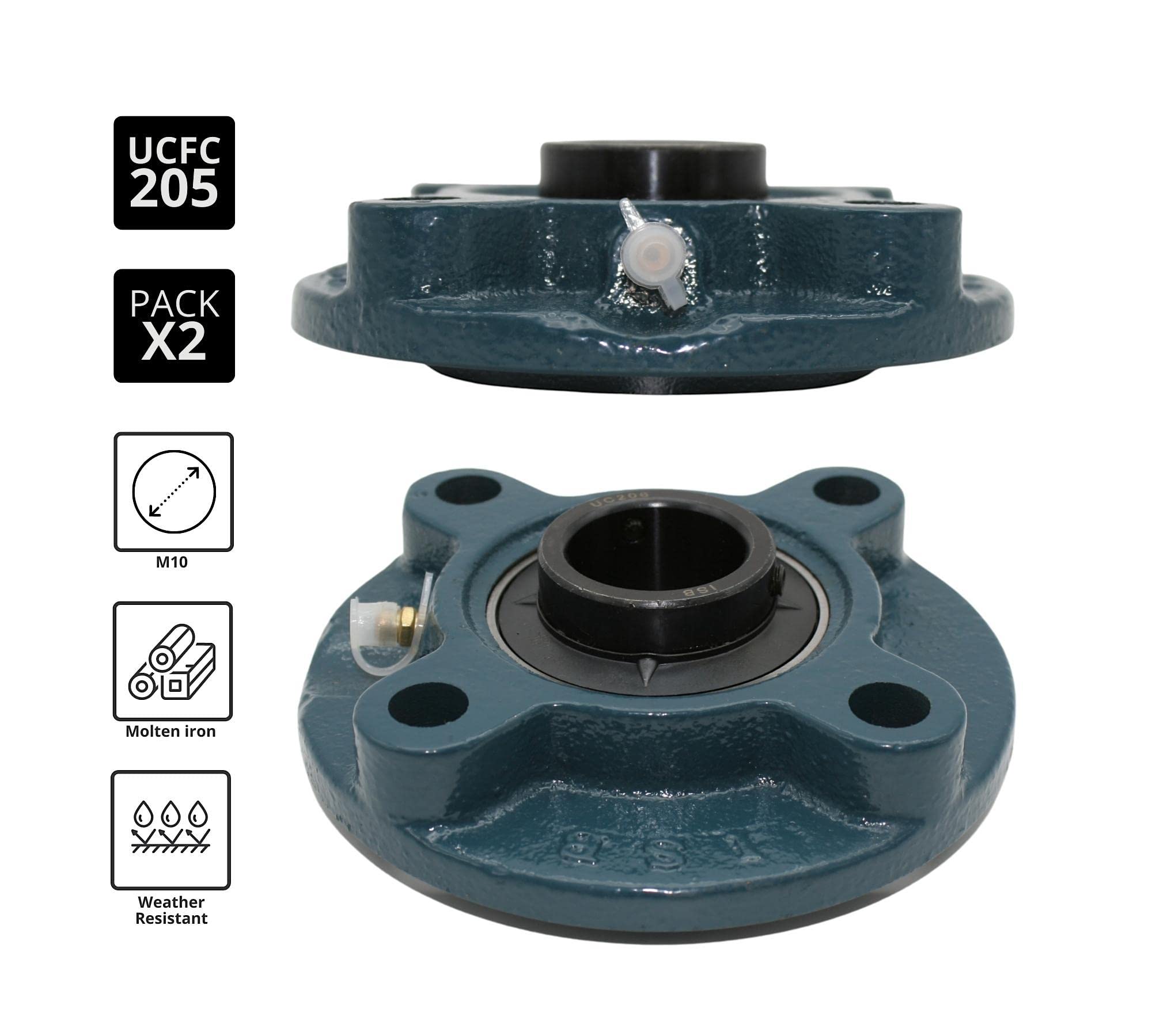 DOJA Barcelona | Cuscinetti con Supporto UCFC 205 | 2 Supporti Cuscinetti a Sfera | 25 * 115 * 34mm | Sfere Acciaio | Cuscinetti a Sfera con Supporto per Compensare Errori di Allineamento dell'Albero