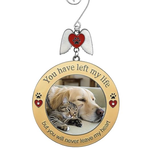 Pet Memorial Christmas Photo Ornament - You Have Left My Life But Will Never Leave My Heart - Sympathy Photo Ornaments for Pets - Memory Keepsake for The Loss of a Dog or Cat