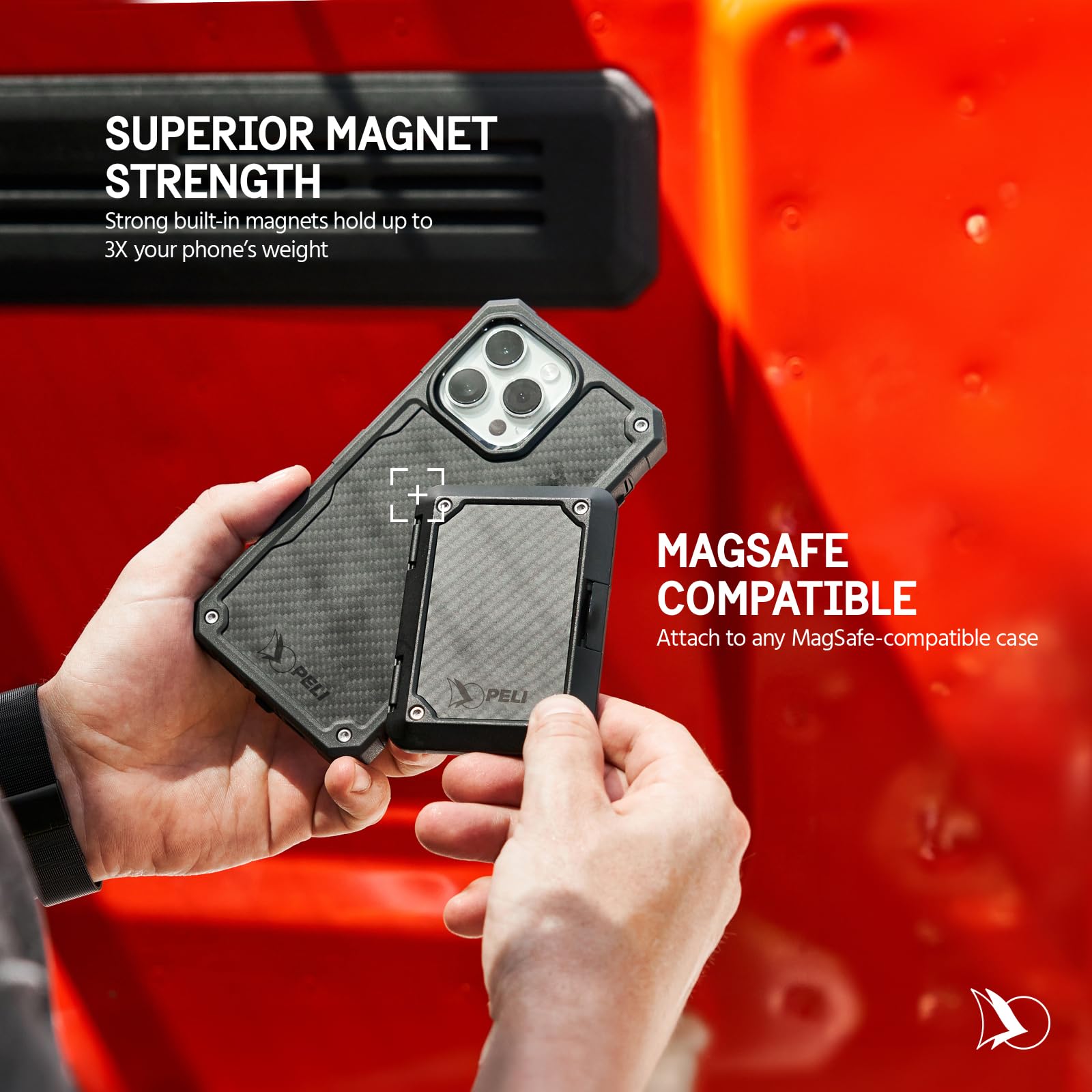 Peli Magnetische Brieftasche für iPhone [Kartenhalter] [RFID-Blockierung] Heavy Duty MIL-STD Snap-on MagSafe Wallet - Abnehmbare harte magnetische Handy-Brieftasche für iPhone 16 Pro Max/15 Pro Max/14