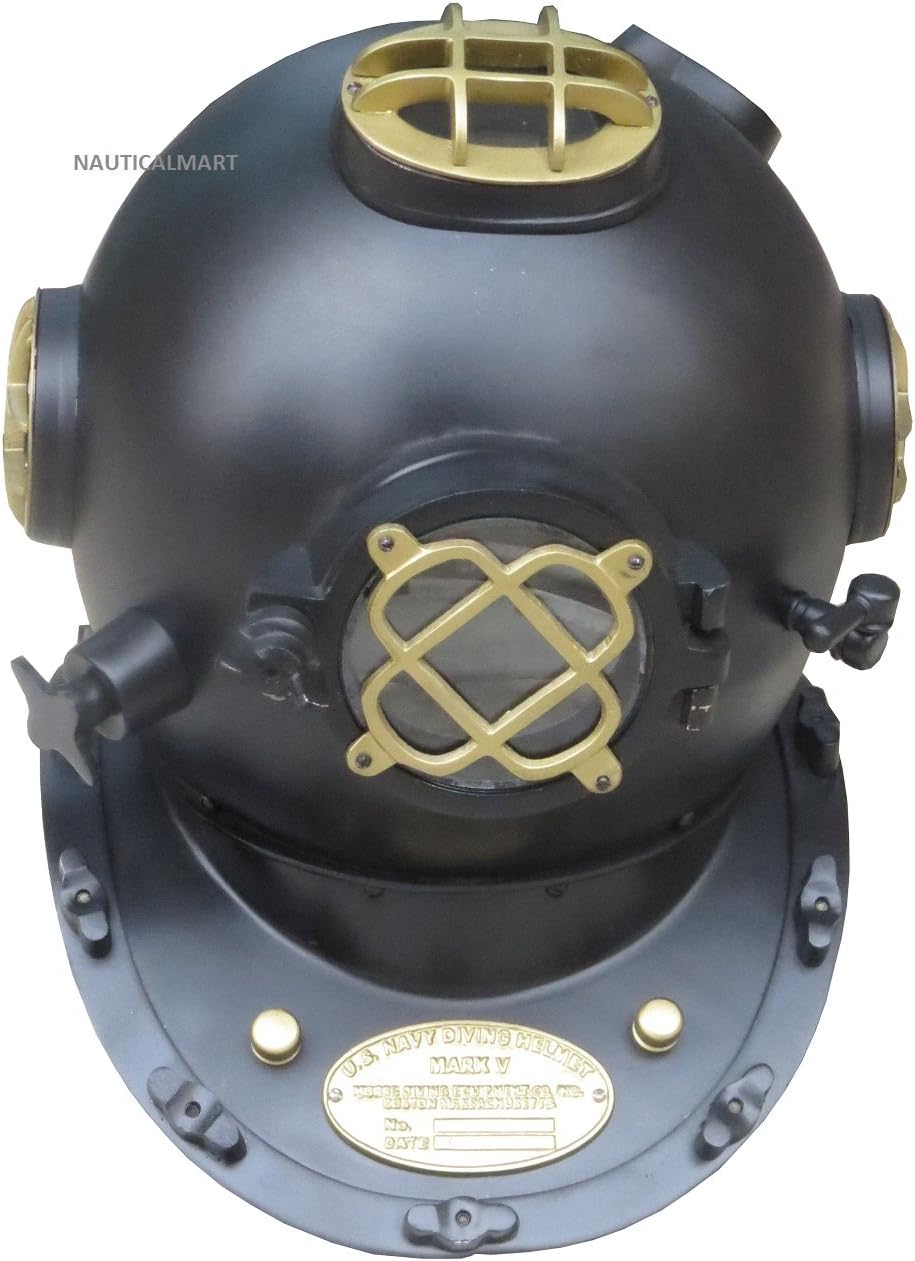 NauticalMart COLLECTABLE Vintage Black Aluminium Scuba Divers Helmet