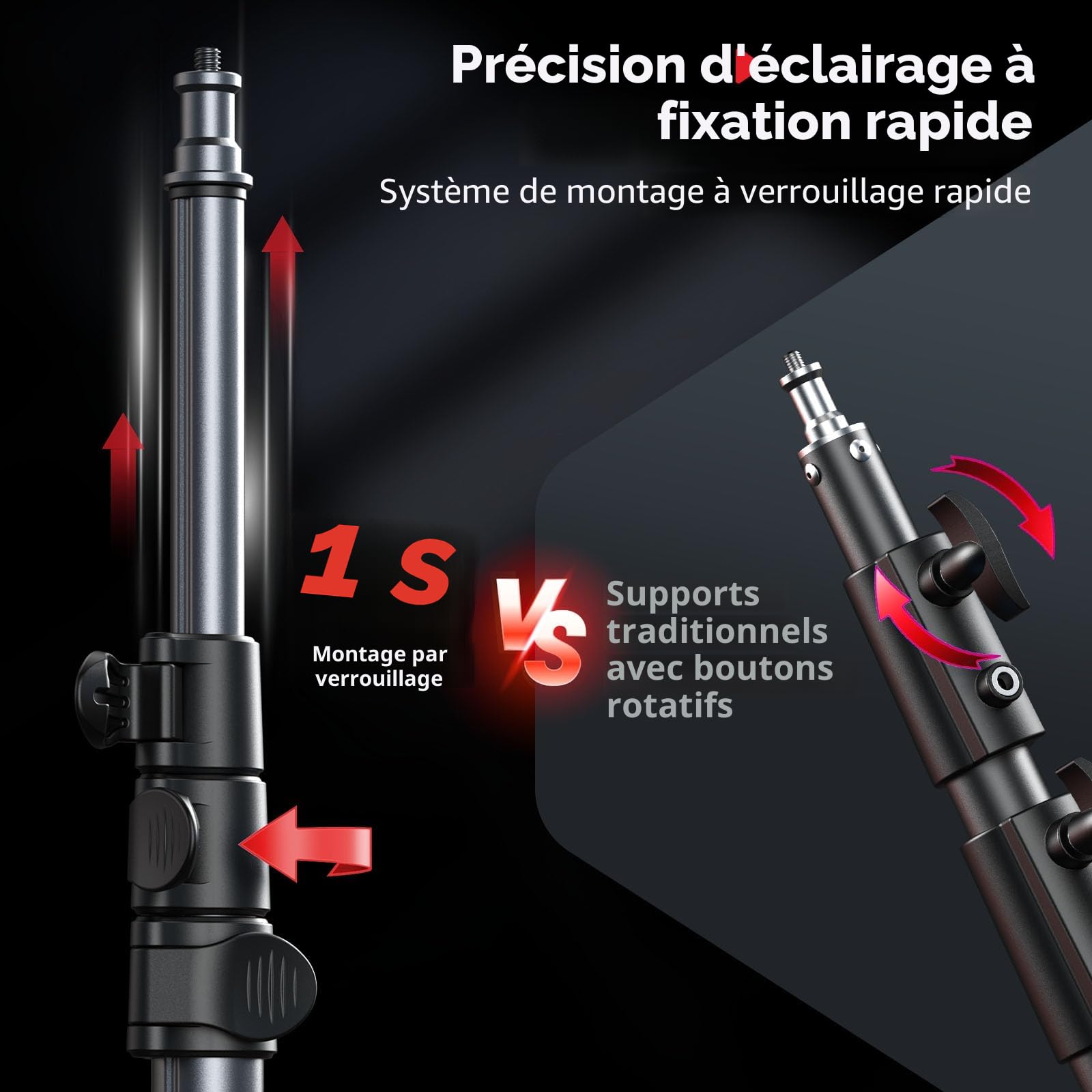 SMALLRIG 190 cm Trépied Lumière, Charge Max 4 kg, pour Lampes Torches, Anneaux Lumineux, Eclairages Vidéo LED, Eclairage COB, Trépied Pliable et Réglable, Dimensions plié 43 cm - 5475