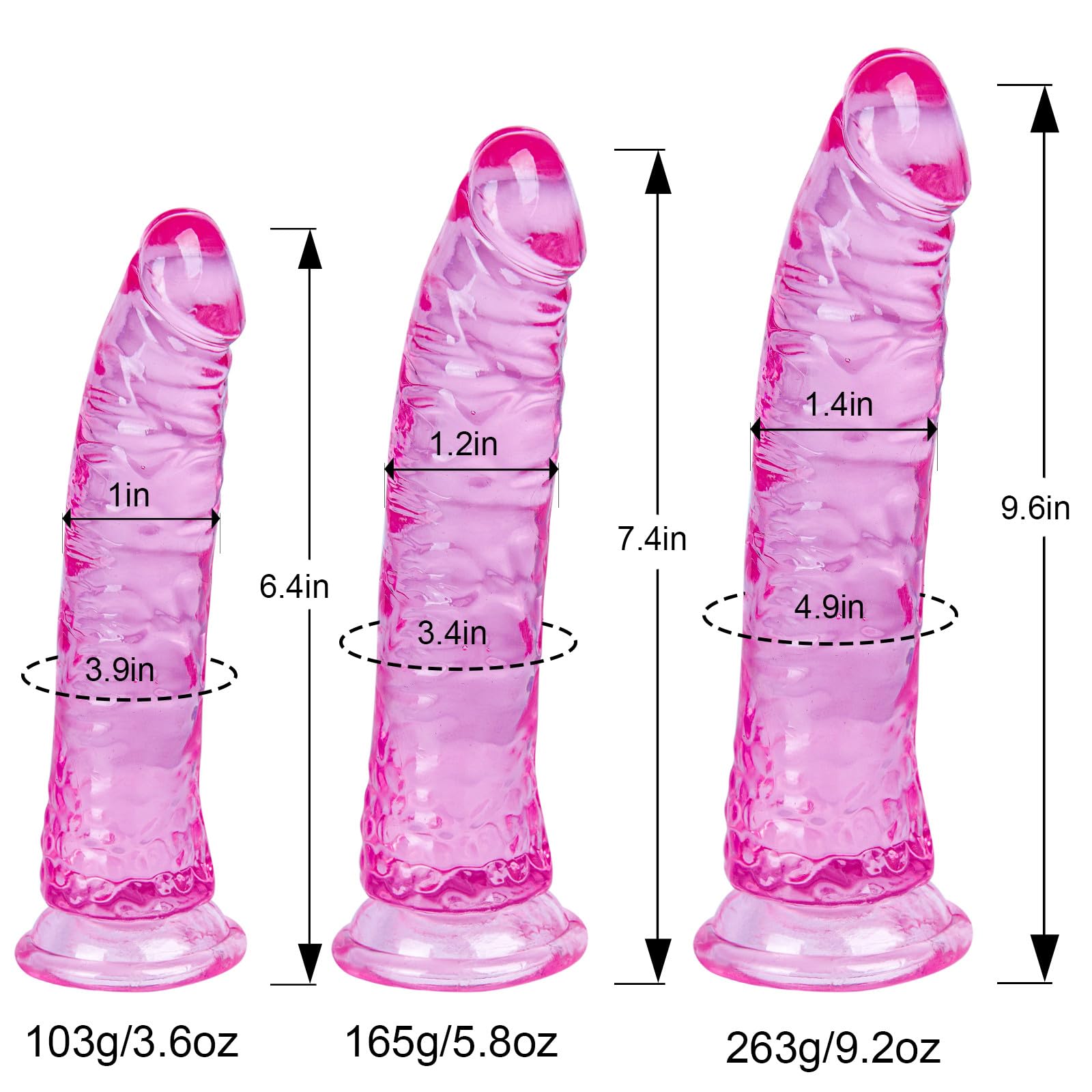 Clear Suction Realistic Dildo Set - 3 Sizes(small6.4'',big7.4'', huge9.6'') for Anal and Vaginal Pleasure - Perfect for Beginners to Advanced Users Lifelike Penis: Pink