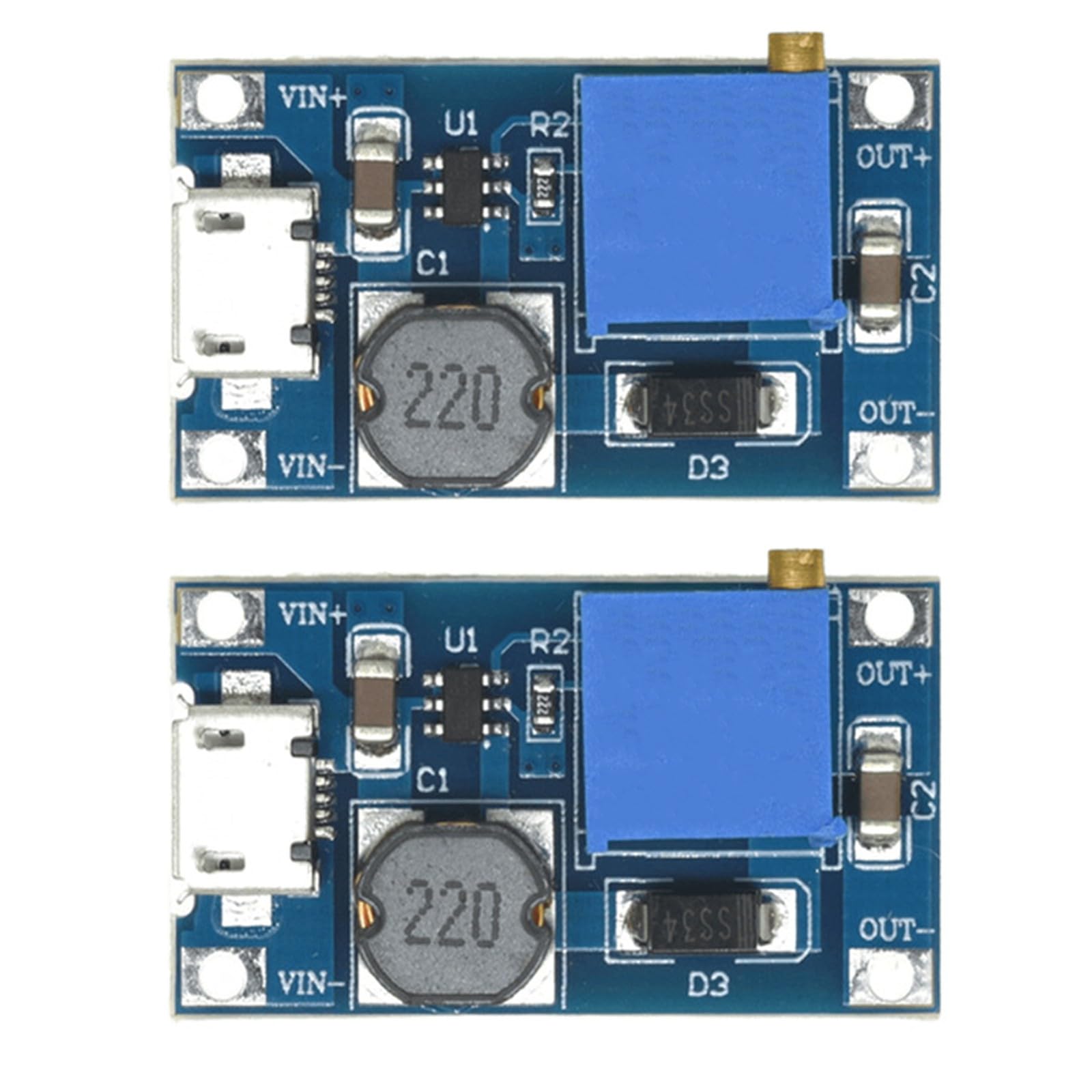 Xjdzineq 2pcs Small Adjustable USB/TYPE C Boosters Module for Various Electronic Devices and Power Need 2A Most Output Current Steps Up Module