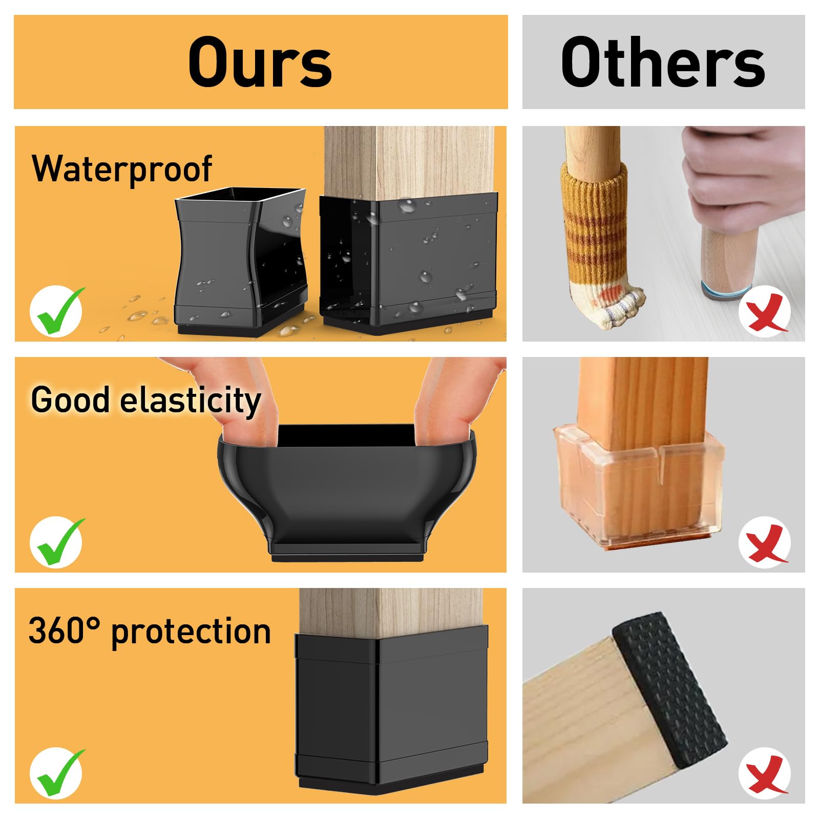 1 x 2 protectores rectangulares para patas de silla, almohadillas antideslizantes para muebles, suelos de madera dura, pinzas antideslizantes para muebles, tapas de silicona para patas de muebles, (16