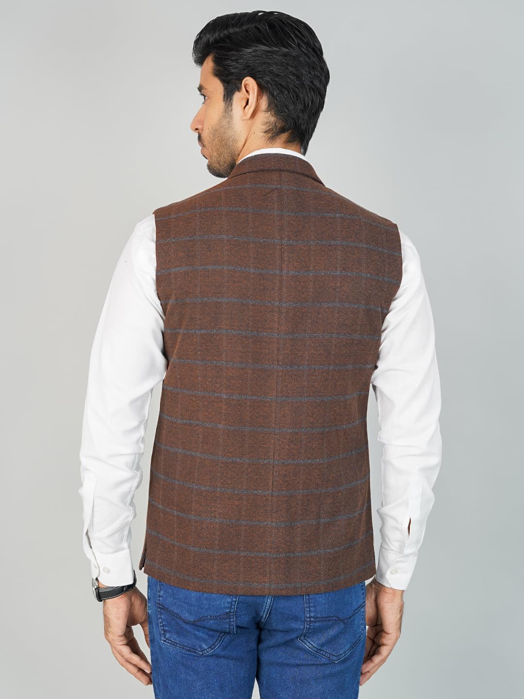 WINTAGE Men's Tweed Check Brown Nehru Jacket :-38/ S 1