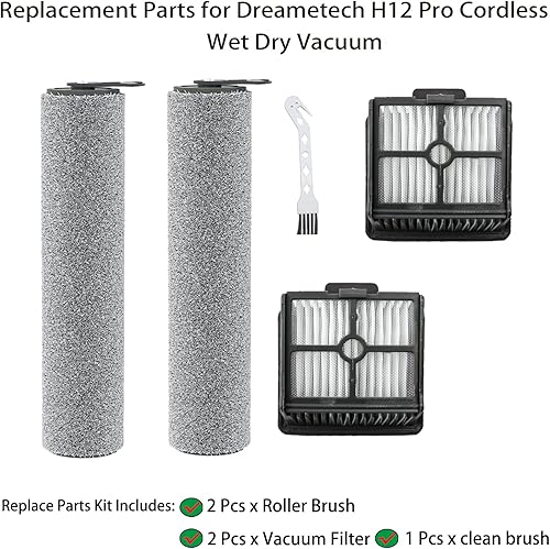 Miniatura 2 de Piezas de repuesto para aspiradora Dreametech H12 Pro  H12 Dual inalámbrica en seco incluye 2 cepillos de rodillo, 2 accesorios de filtro