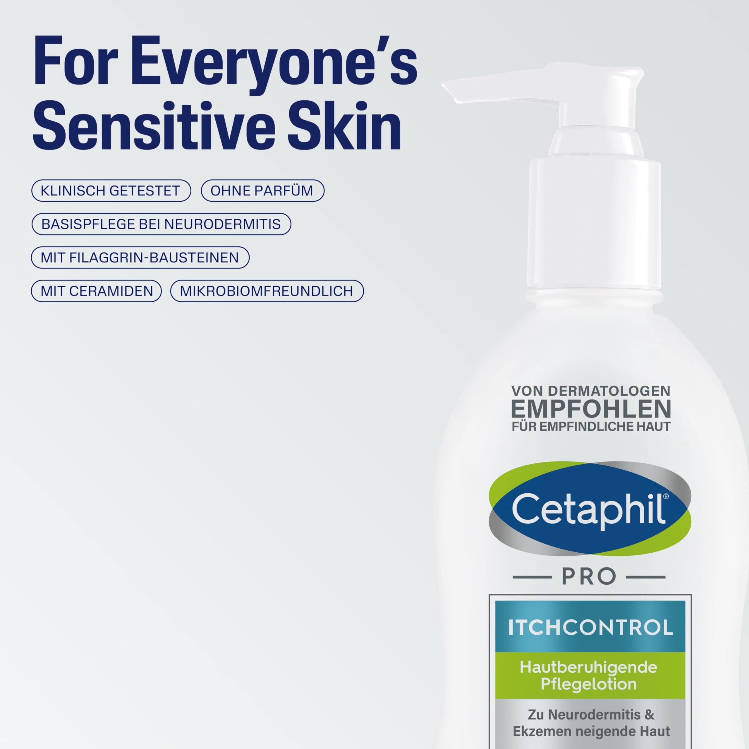 CETAPHIL PRO ItchControl Hautberuhigende Pflegelotion, 2 x 295ml, Für zu Neurodermitis & Ekzemen neigende Haut, Lindert juckende, gereizte Haut, Mit Sheabutter, Filaggrin- und Ceramid-Bausteinen