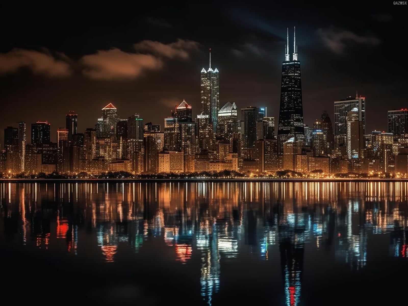 QAZWSX DIY 5D Diamond Art Kits Painting for Adults Chicago Skyline Nightscape City 30x40cm