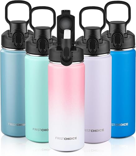 Miniatura 14 de Botella de agua aislada con tapa, botella de agua de acero inoxidable de 18 onzas para niños, niñas, botella de agua térmica de doble pared al vacío