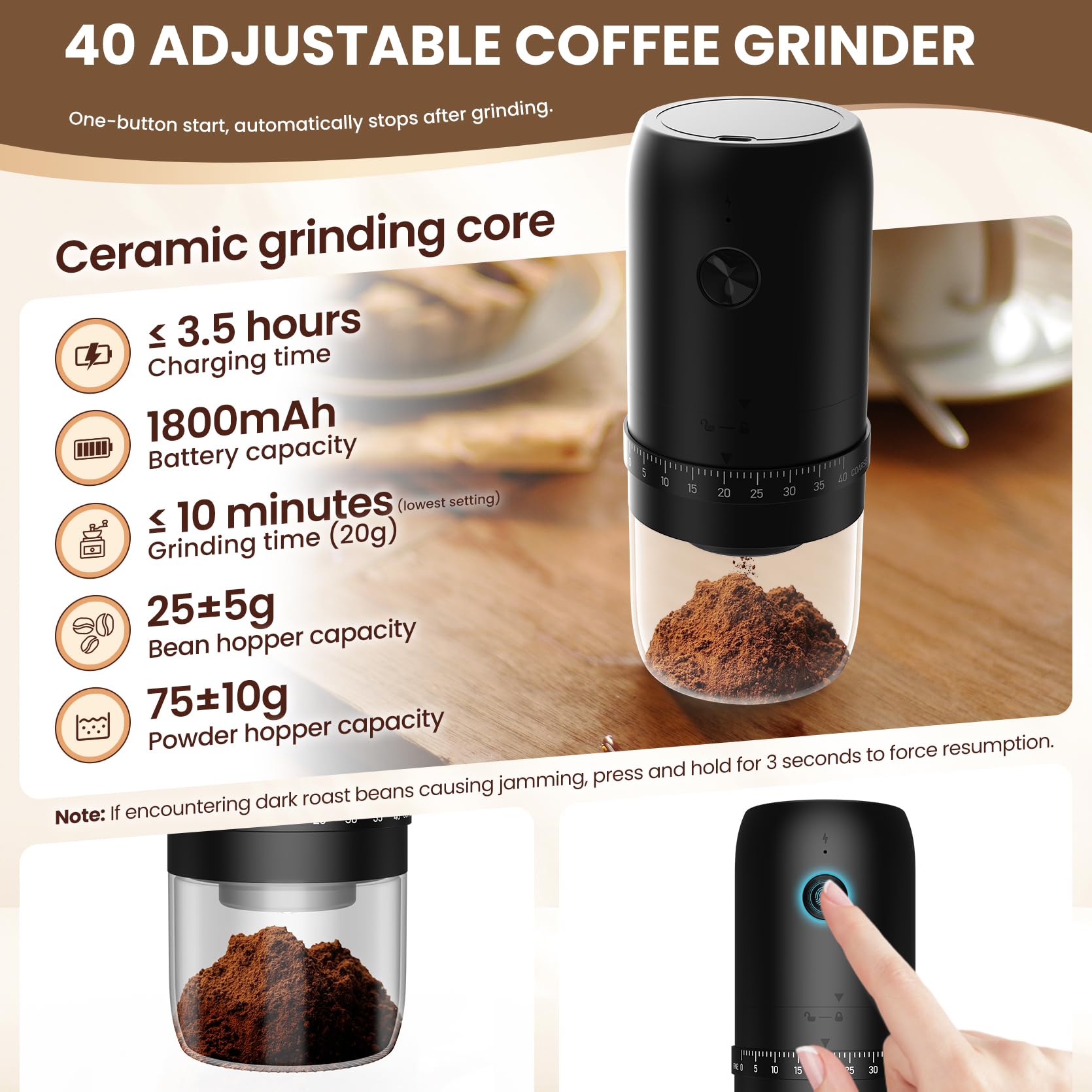 LAMA Juego de molinillo de café, espumador de leche, juego de cafetera portátil, máquina de café espresso eléctrica, máquina de cápsulas, compatible con pequeñas cápsulas de café y polvo de café para