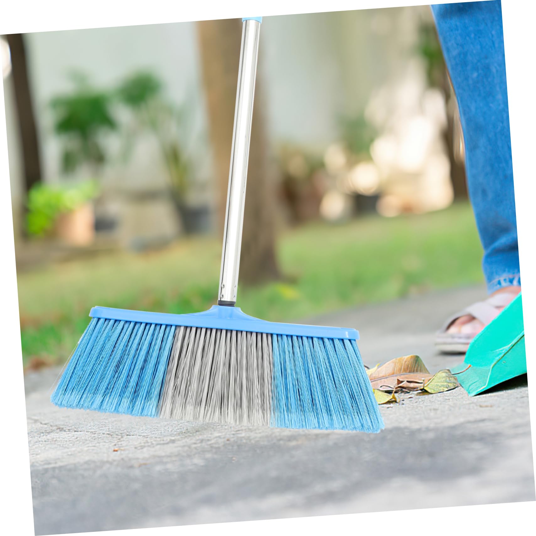 ABOOFAN Bristle Broom Metal Handle Broom Reusable Broom Stoop Broom Trash Clean Broom Garbage Sweeping Tool Cleaning Broom Scrubbing Broom Brooms Household Stainless Steel Sweeper