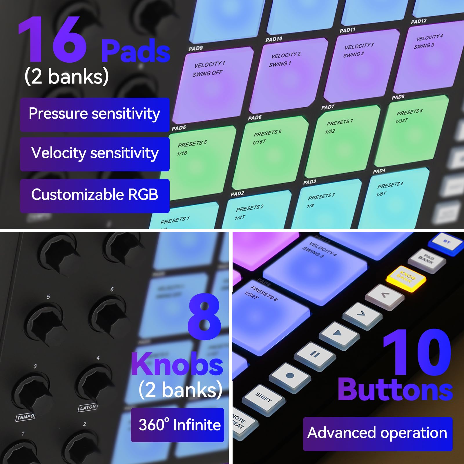 SMC-PAD Plus con adattatore Lightning di tipo C, con controller MIDI portatile M-Wave, batteria da 2000 mAh, attrezzatura da studio per registrare musica a casa