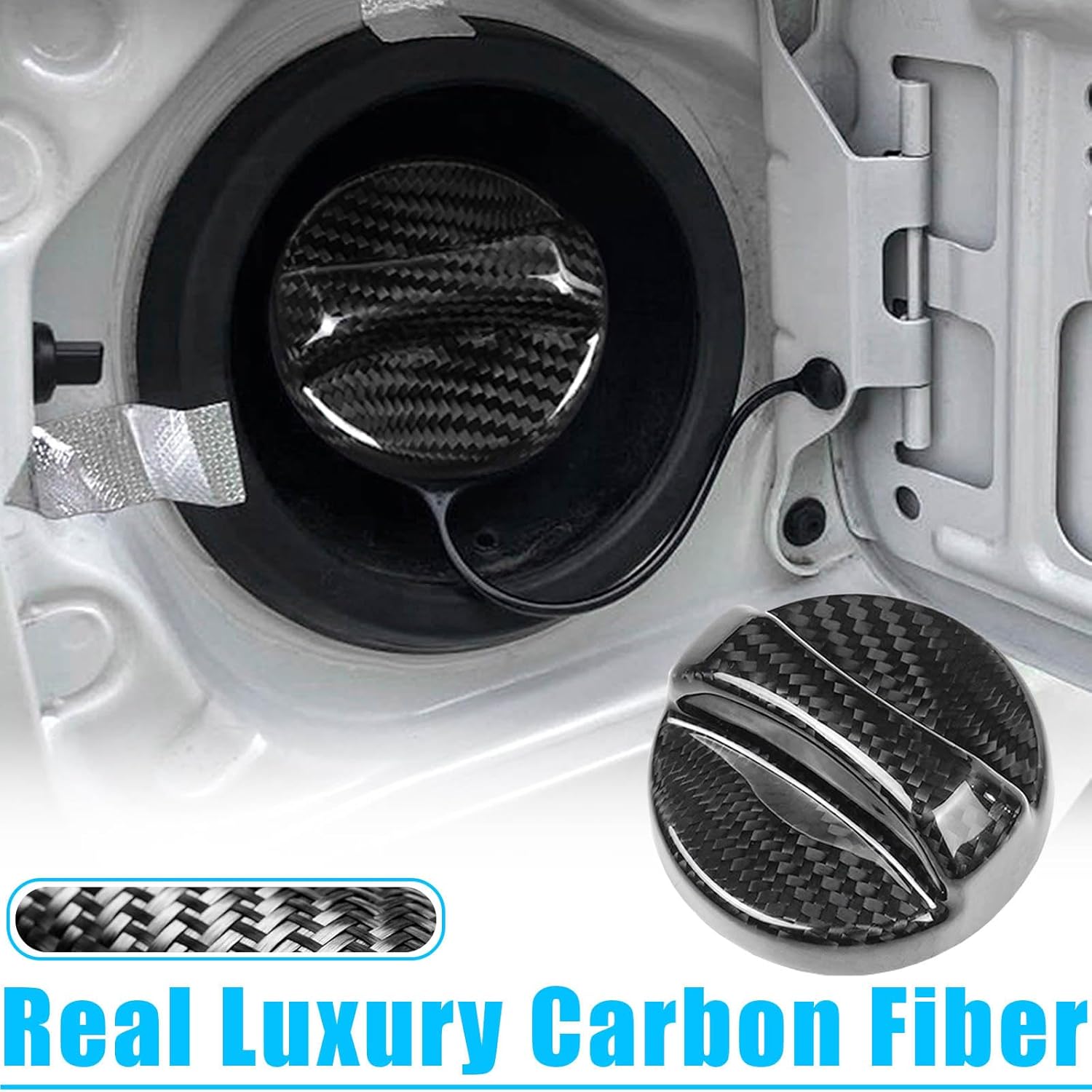 Real Carbon Fiber Car Fuel Filler Door Gas Tank Cap Trim Cover Compatible with Chevrolet Camaro 2010-2015 (Black)