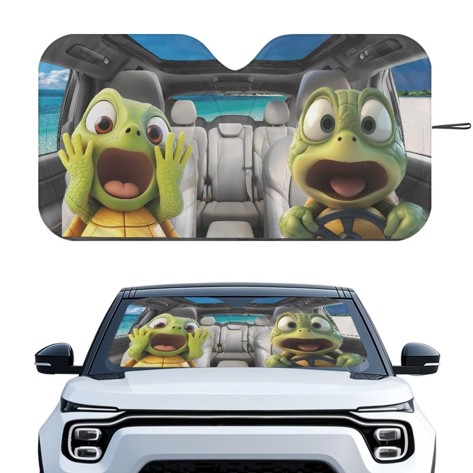 Funny Turtle Car Front Windshield Sun Shade Foldable Car Windshield Sun Shade UV Rays and Keeps Vehicle Cool Easy to Install for Most Sedan Truck SUV