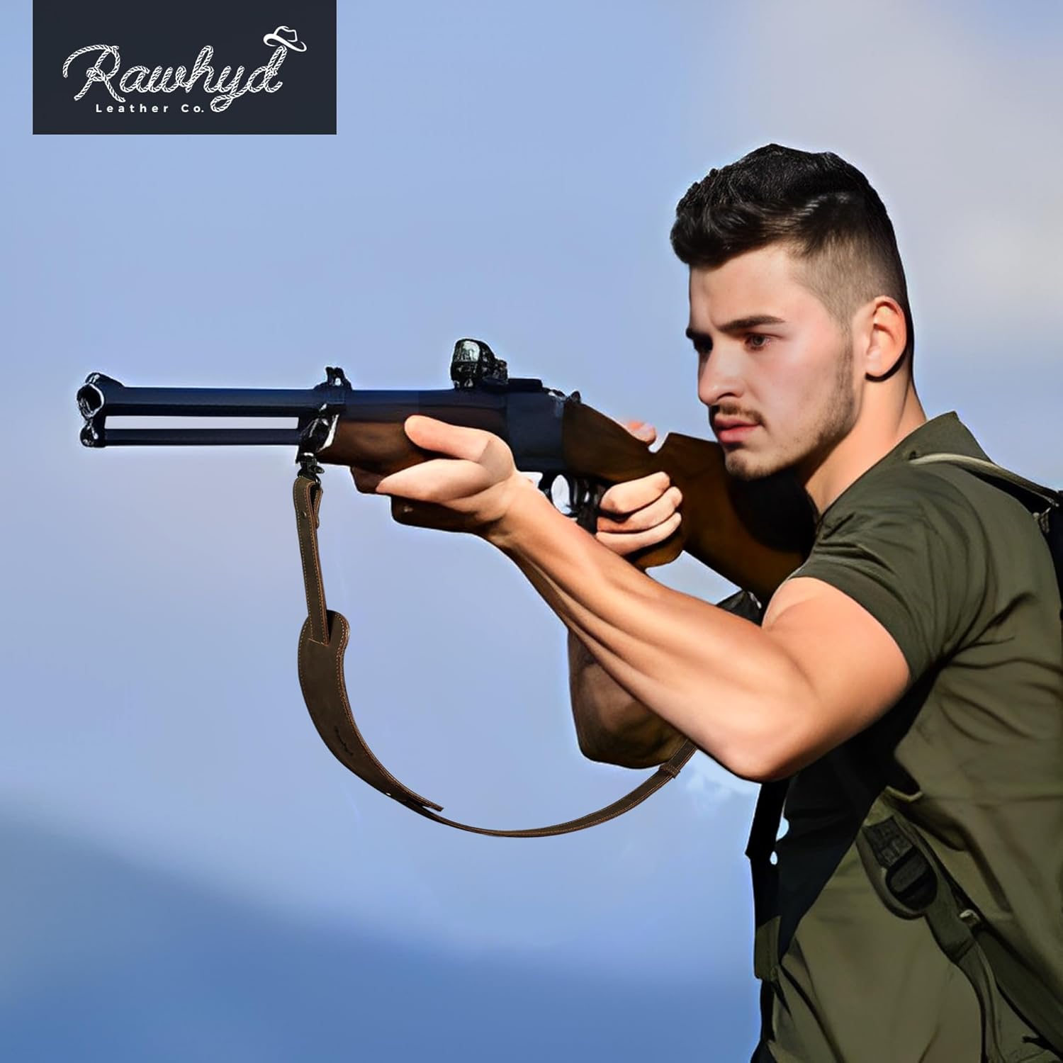 RAWHYD Leather Rifle Sling – Full-Grain Adjustable Gun Sling for Rifles – Comfortable Shoulder Strap with Swivels for Deer Hunting, Outdoor Shooting & Hunters - Premium Leather Hunting Accessory Gear