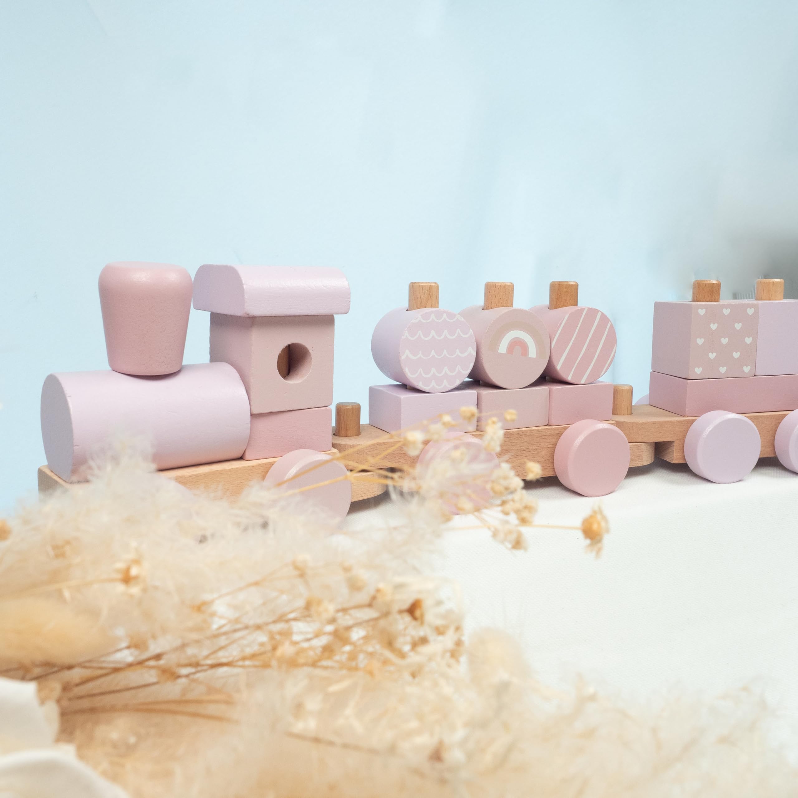 personalisierte Geschenke Baby Holz Eisenbahn REGENBOGEN als Babygeschenk zur Geburt Junge + Mädchen Holz Zug mit Name und Datum personalisierbar mit Gravur