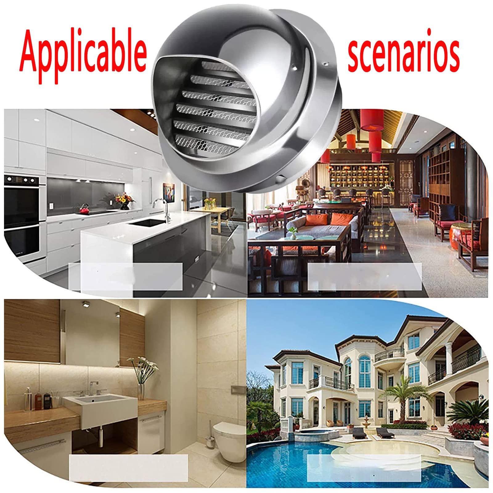 Argent Bouche De Sortie Ventilation Grille En Acier Inoxydable, Durable Grille D'Aération Murale Avec/Maille Circulation De L'air Pratique Sortie D'évacuationGrille Ventilation Hotte ( Size : 200mm/7.