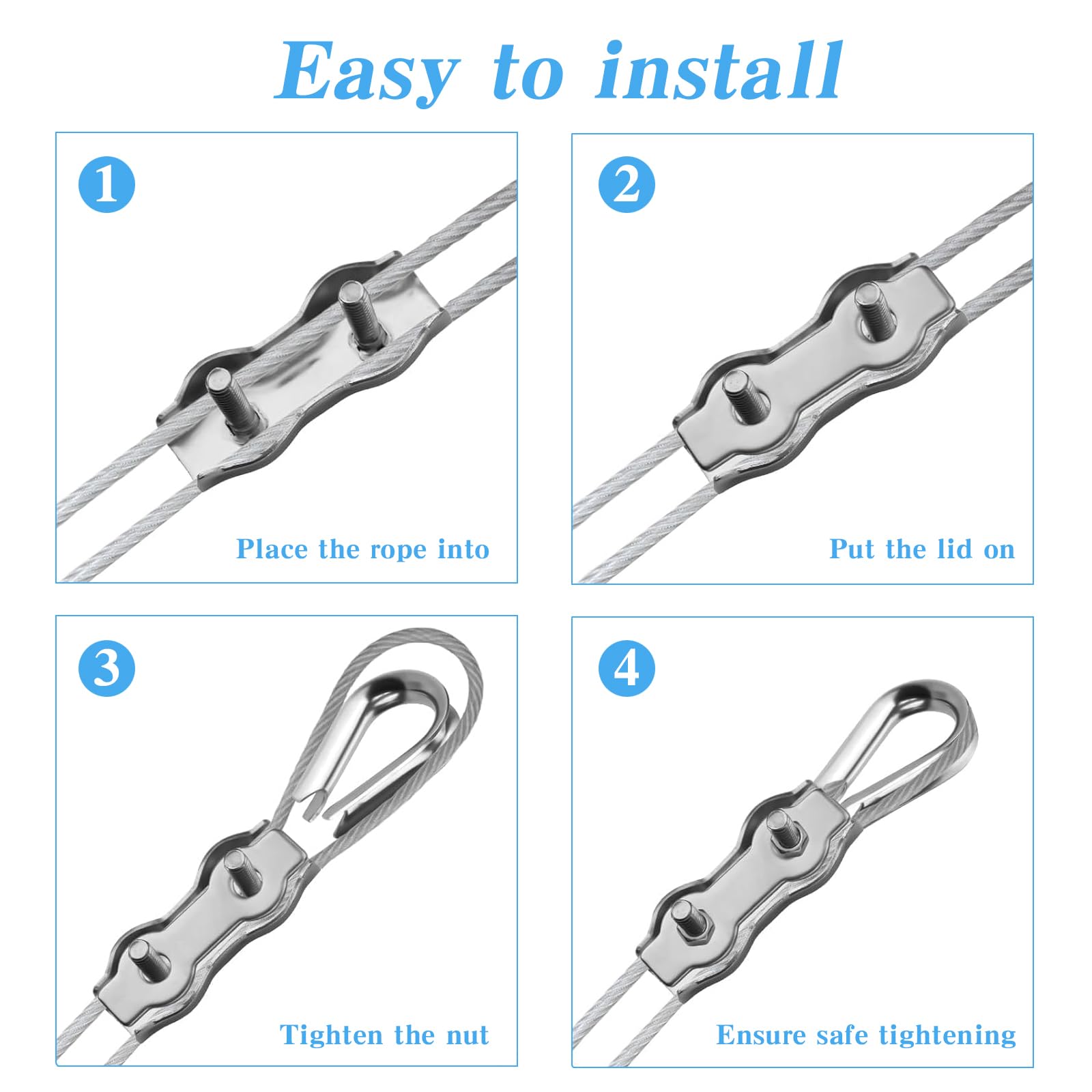 12 Pièces Duplex Clips Serre-Câbles M4 Serre Cable Acier 4mm Clip de Câble Métallique,304 Serre 12 Pièces Duplex Clips Serre-Câbles M4 Serre Cable Acier 4mm Clip de Câble Métallique,304 Serre