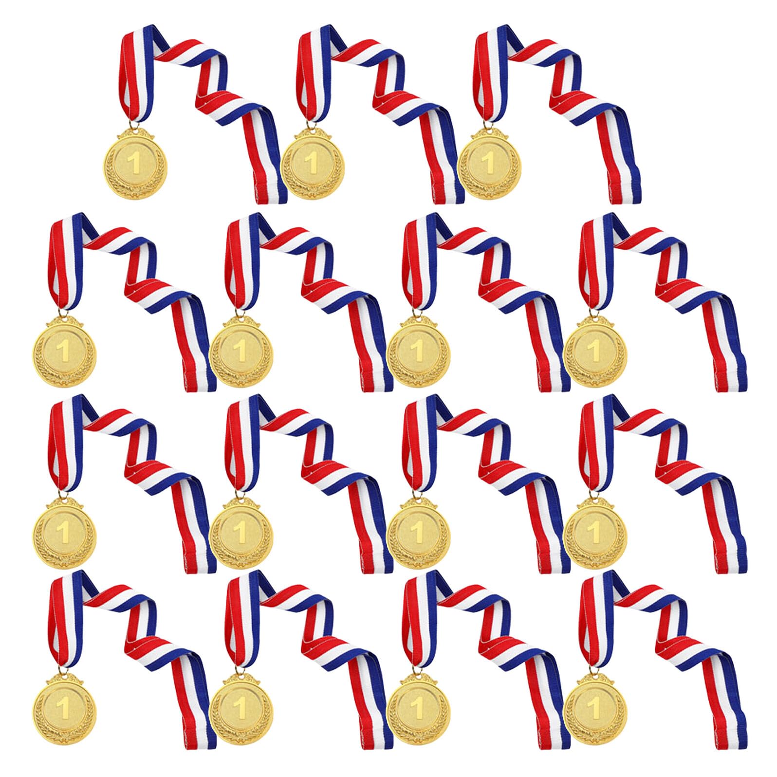 Cabilock 15 Medaglie in Metallo Oro Numerate con Nastro Premi Sportivi per Medaglie 1° Posto per Giornate Sportive Calcio Basket e Feste Scolastiche
