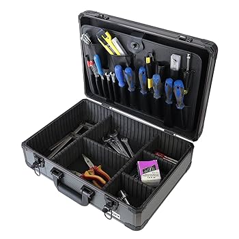 Meister 9095070 Empty Tool Box 460 X 320 X 140 Mm Individual Compartments 15 Tool Pockets With Rubber Bands 15 Kg Load Capacity Sturdy Aluminium