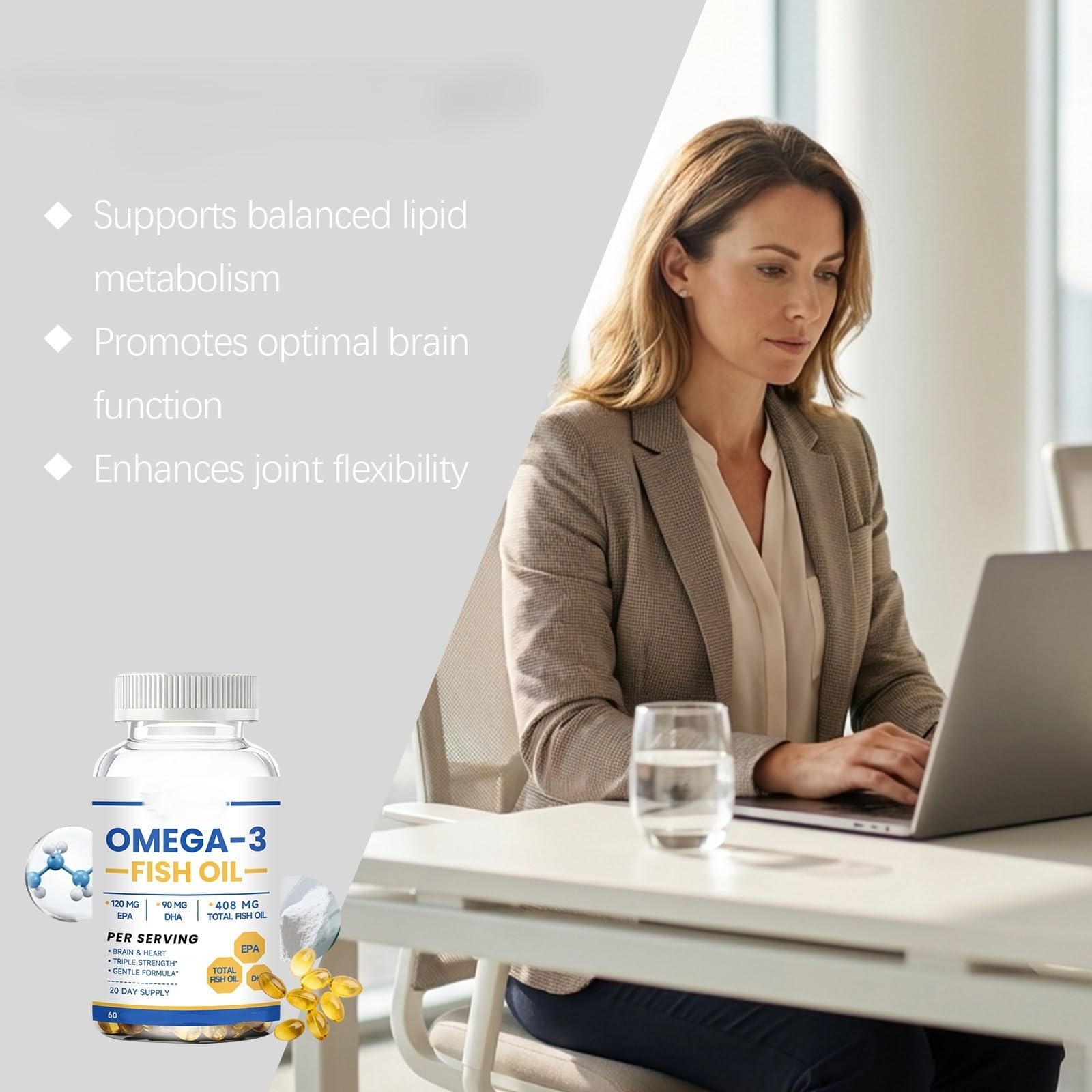 Olio di pesce Omega 3 408 MG| Acidi grassi EPA DHA | - per uomini e donne,3Pcs