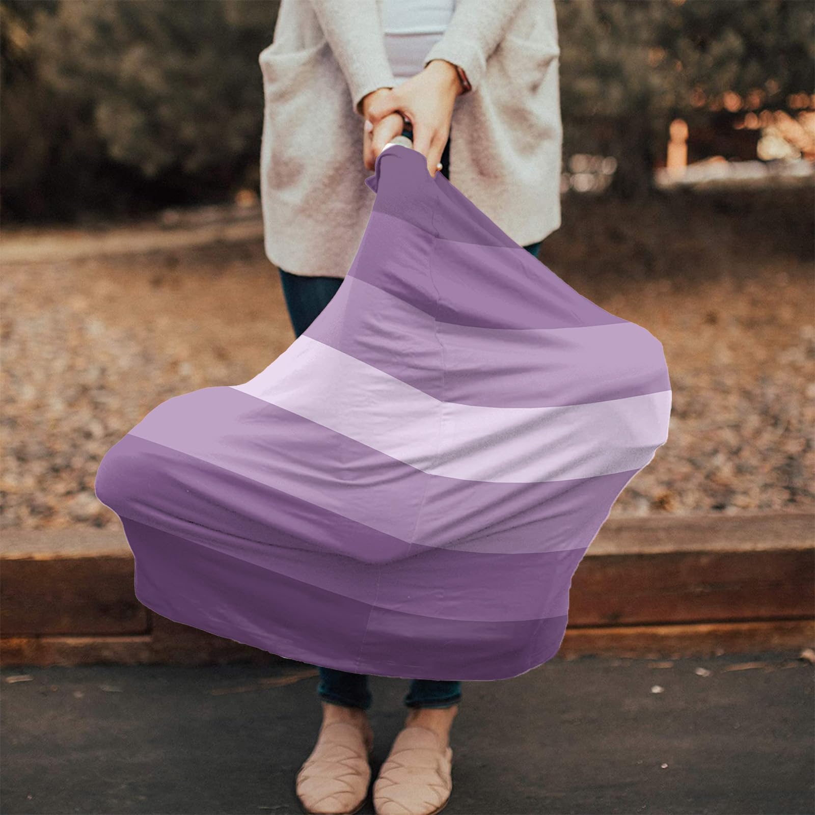Nursing Cover for Breastfeeding Scarf, Purple Ombre Striped Baby Car Covers Super Soft Multi Use for Canopy Shopping Cart Cover Blanket Stroller Cover