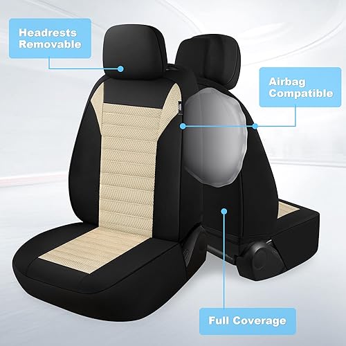 Miniatura 5 de Juego completo de fundas de asiento de automóvil, malla de aire 3D, fundas de asiento de banco dividido delanteras y traseras de tela transpirable