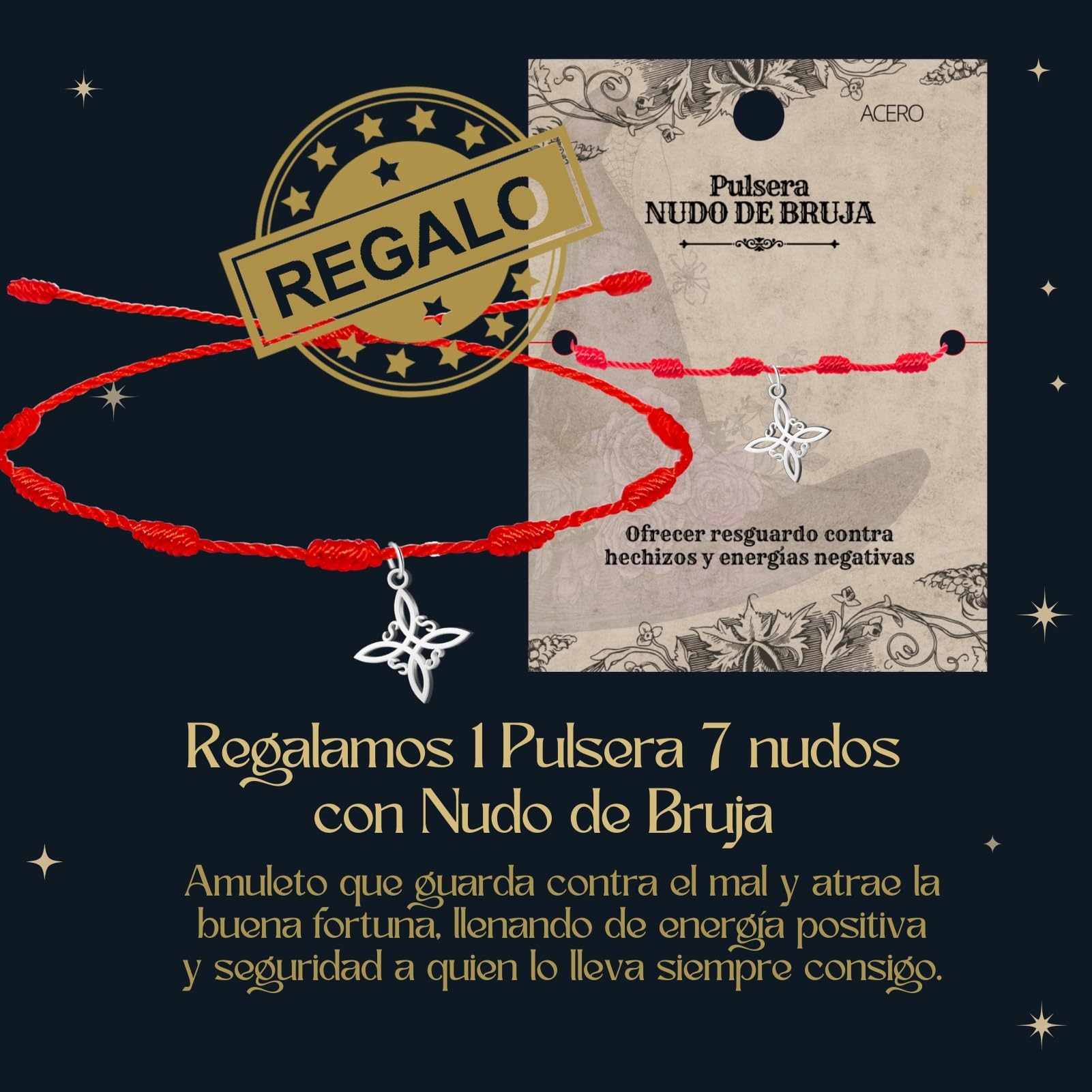 Cotigo- Collar para Mujer Nudo de bruja y tetragramaton amuleto de suerte y proteccion, doble proteccion, ojo turco, piedras de chakras.