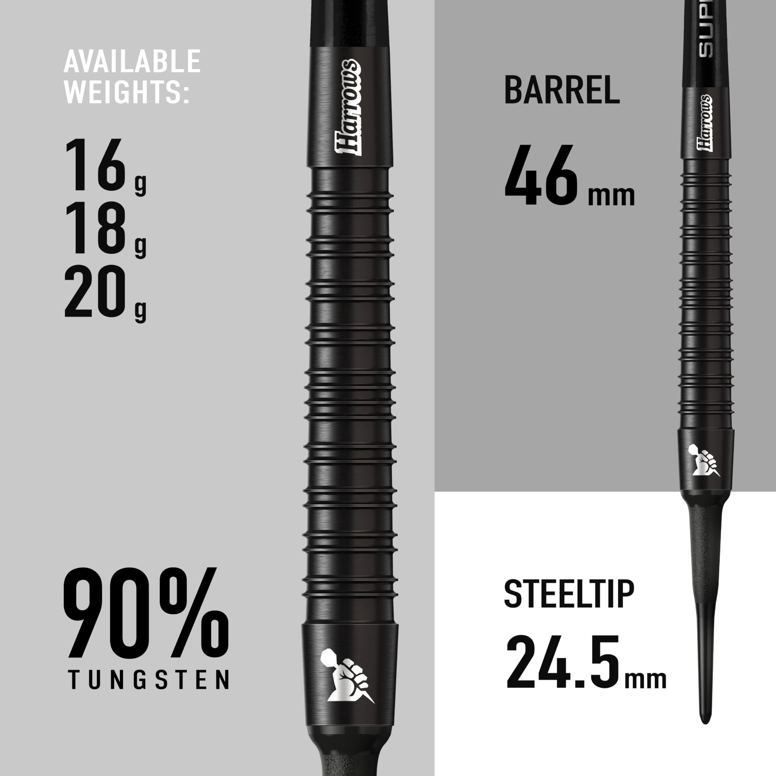 HARROWS Fléchettes SUPERGRIP 90% TUNG 16 G
