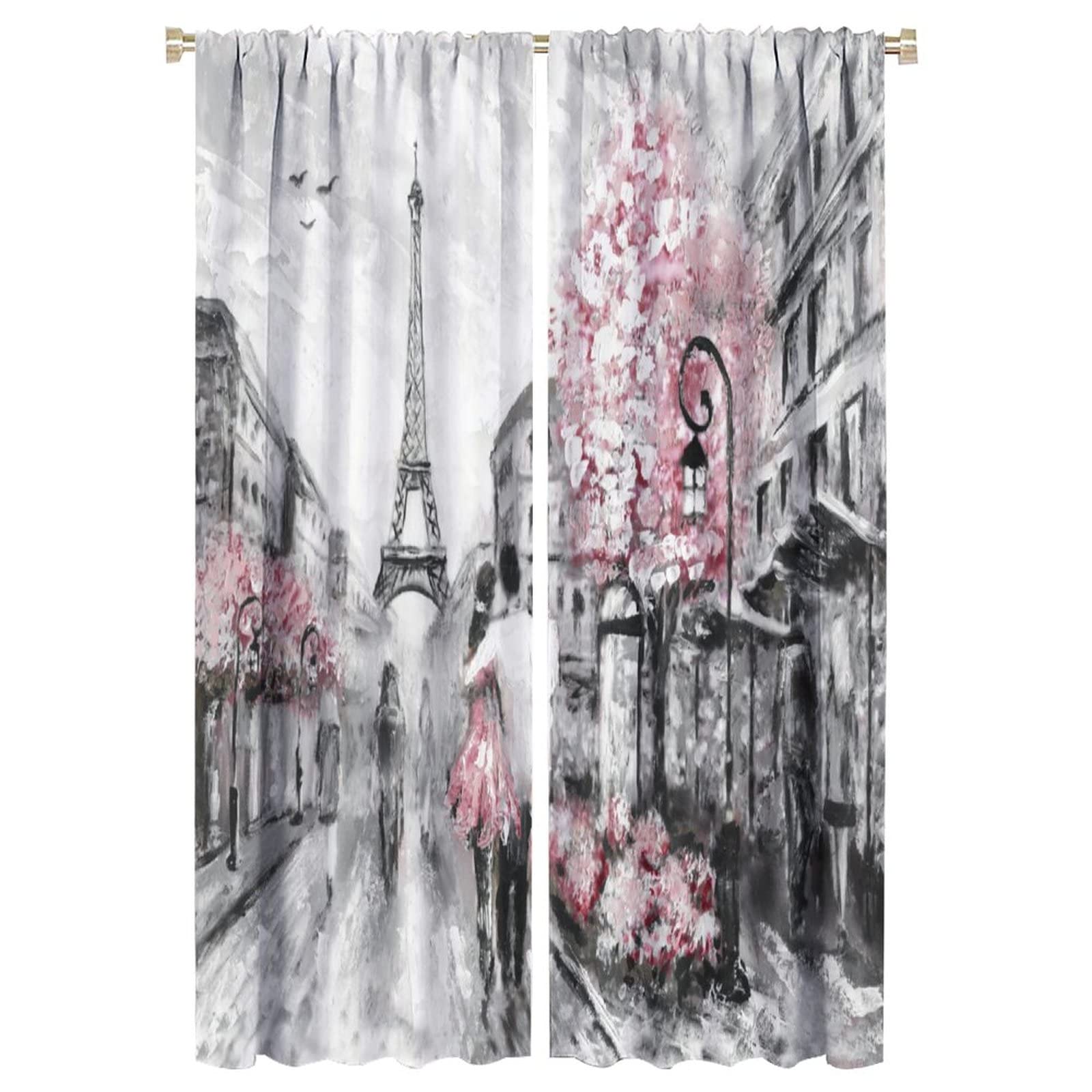 JESTRONRY European Cityscape Bedroom Curtains,Paris Oil Painting Eiffel Tower Romantic Valentine's Day Theme Rod Pocket Window Drapes 2 Panels for Bedroom Kitchen Cafe W42xL63in