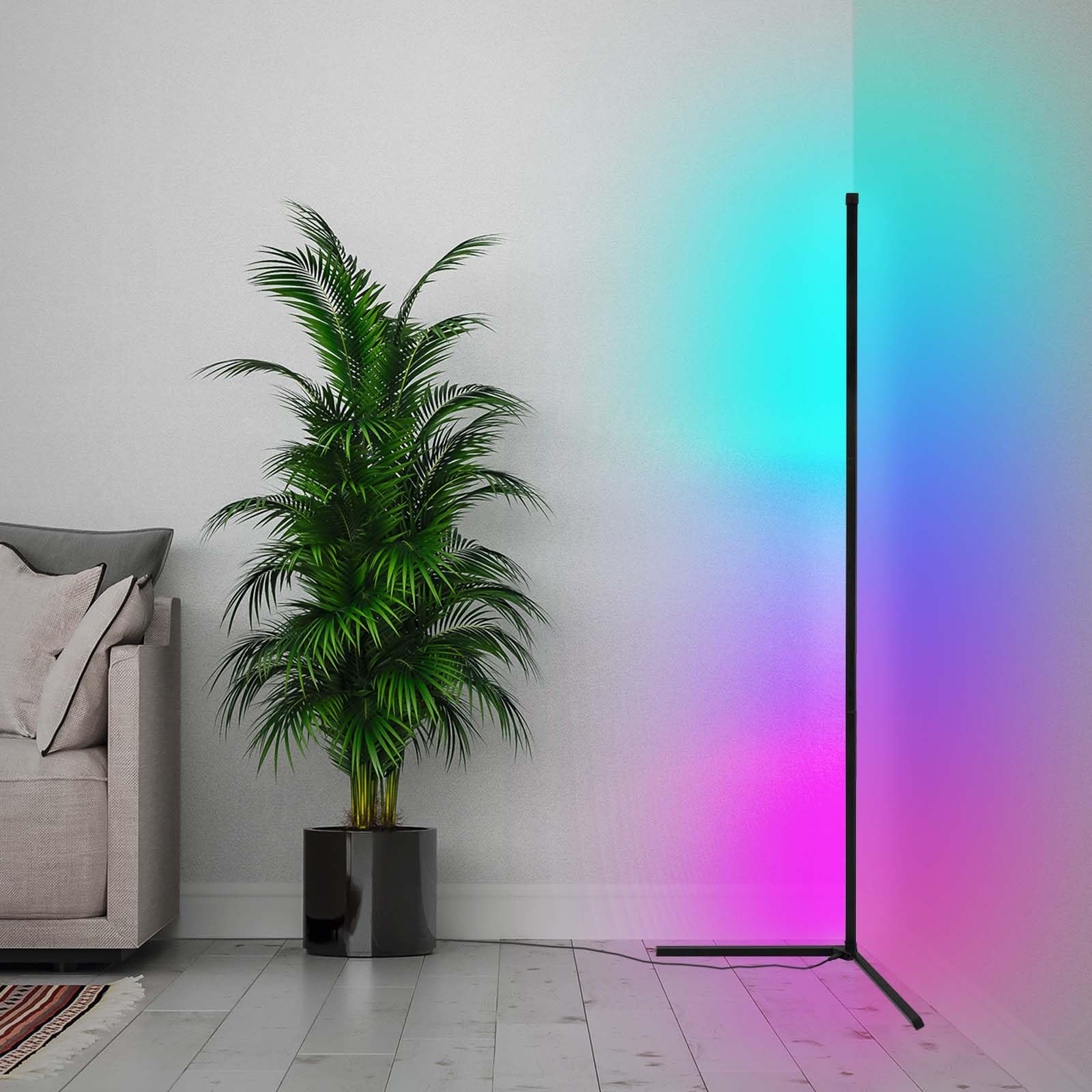 BRILONER Lampa stojąca LED RGBIC z pilotem zdalnego sterowania, Magic RGB LED jako dekoracja gamingowa, oświetlenie nastrojowe z czujnikiem muzyki, możliwość ściemniania, wielokolorowe światło,