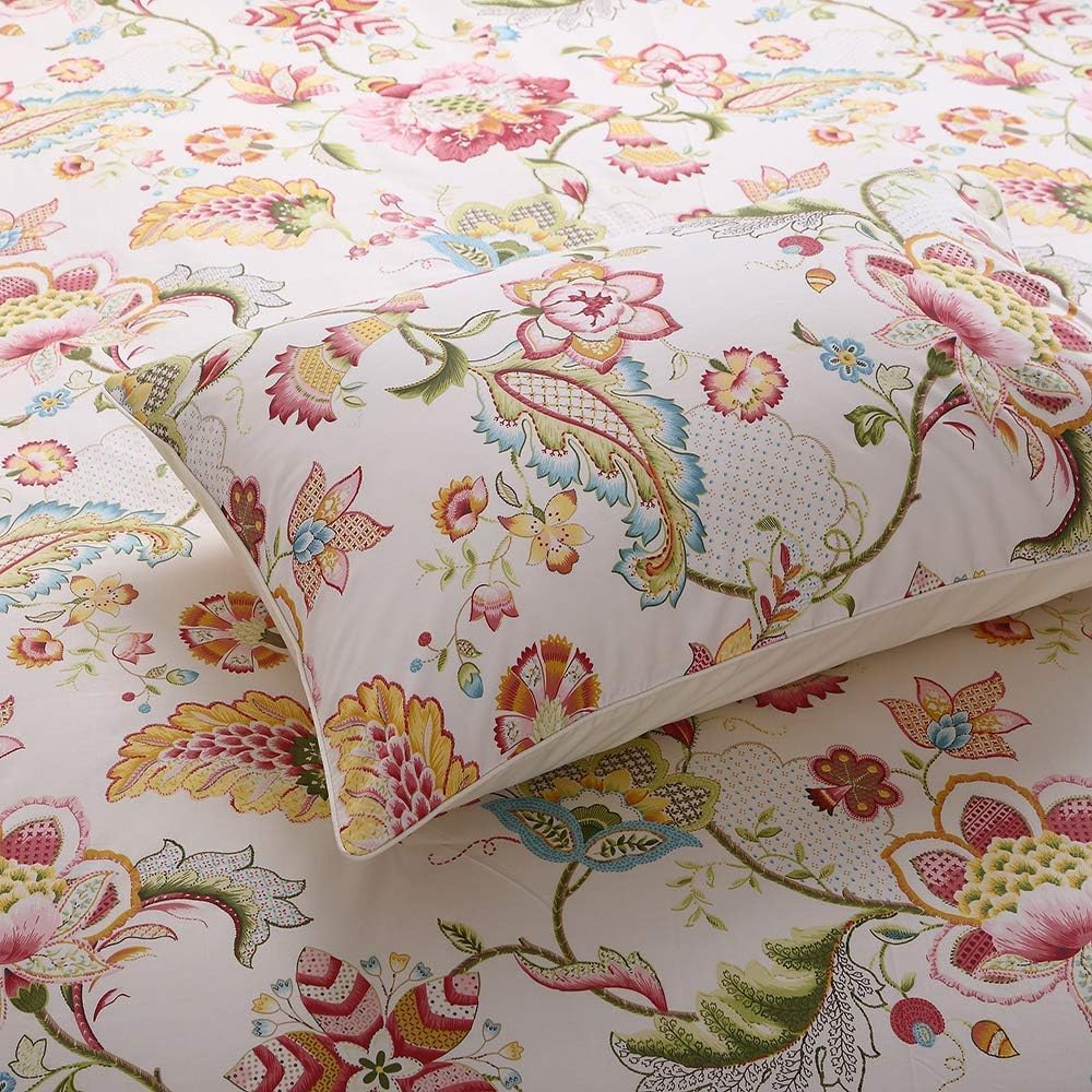 USTIDE Shabby Floral Duvet Cover Set 3-Piece Farmhouse Vintage Cotton Bedding King 230x220cm Blossom Comforter Set - Image 3