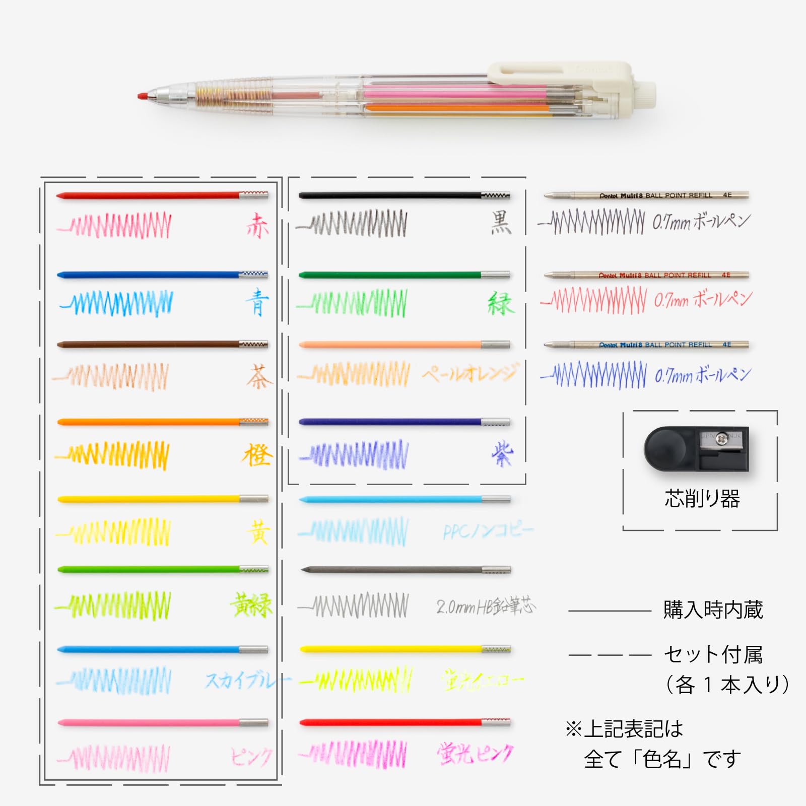 Amazon | ぺんてる シャーペン アートマルチ8 色芯8色 替芯セット付