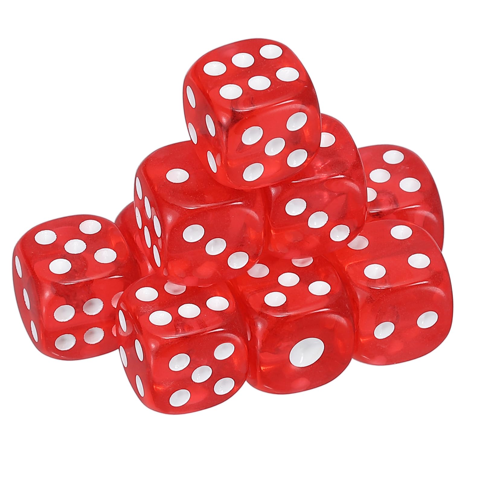 sourcing map 50Pcs 6 Sided Acrylic Dice, 10mm/0.39" Rounded Corner Translucent Colored D6 Game Dice for Theme Party Fun Table Board Games, Red