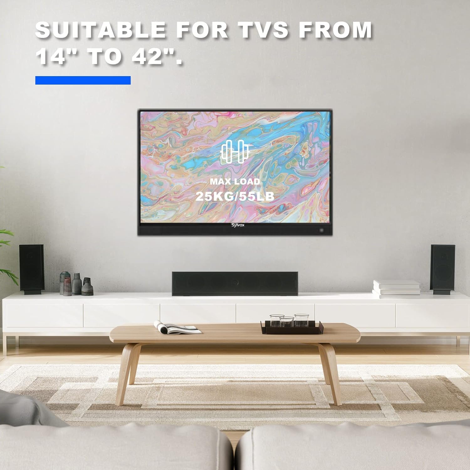 SYLVOX RV TV-Wandhalterung, Flachbildschirmhalterung für TVs von 14-42 Zoll, VESA-Unterstützung 75x75mm bis 200x200mm, maximales TV-Gewicht 55lbs, Schwarze Feste RV-TV-Halterung, platzsparend