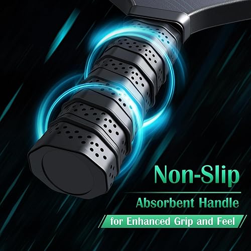 Miniatura 5 de Juego de 2 palas de pickleball aprobadas por USAPA de fibra de vidrio con 4 bolas de pepinillo, raqueta duradera y ligera para principiantes,