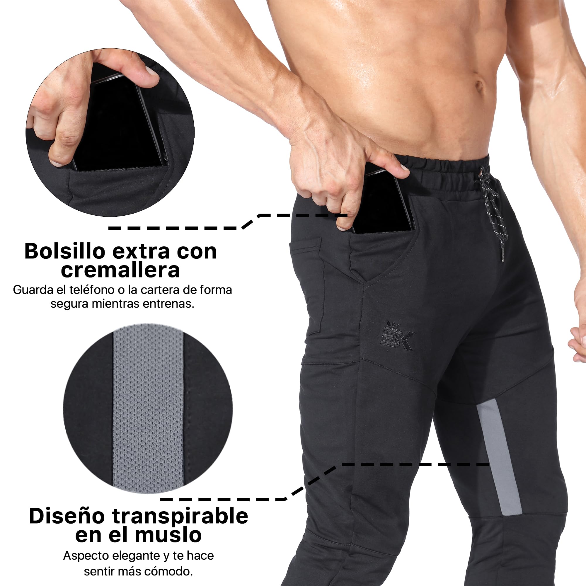 ZENWILL Cerniera Tasche Pantaloni Maglia Tuta Uomo Pantaloni Lunghi Palestra Cotone Uomini Sport Allenamento Jogger