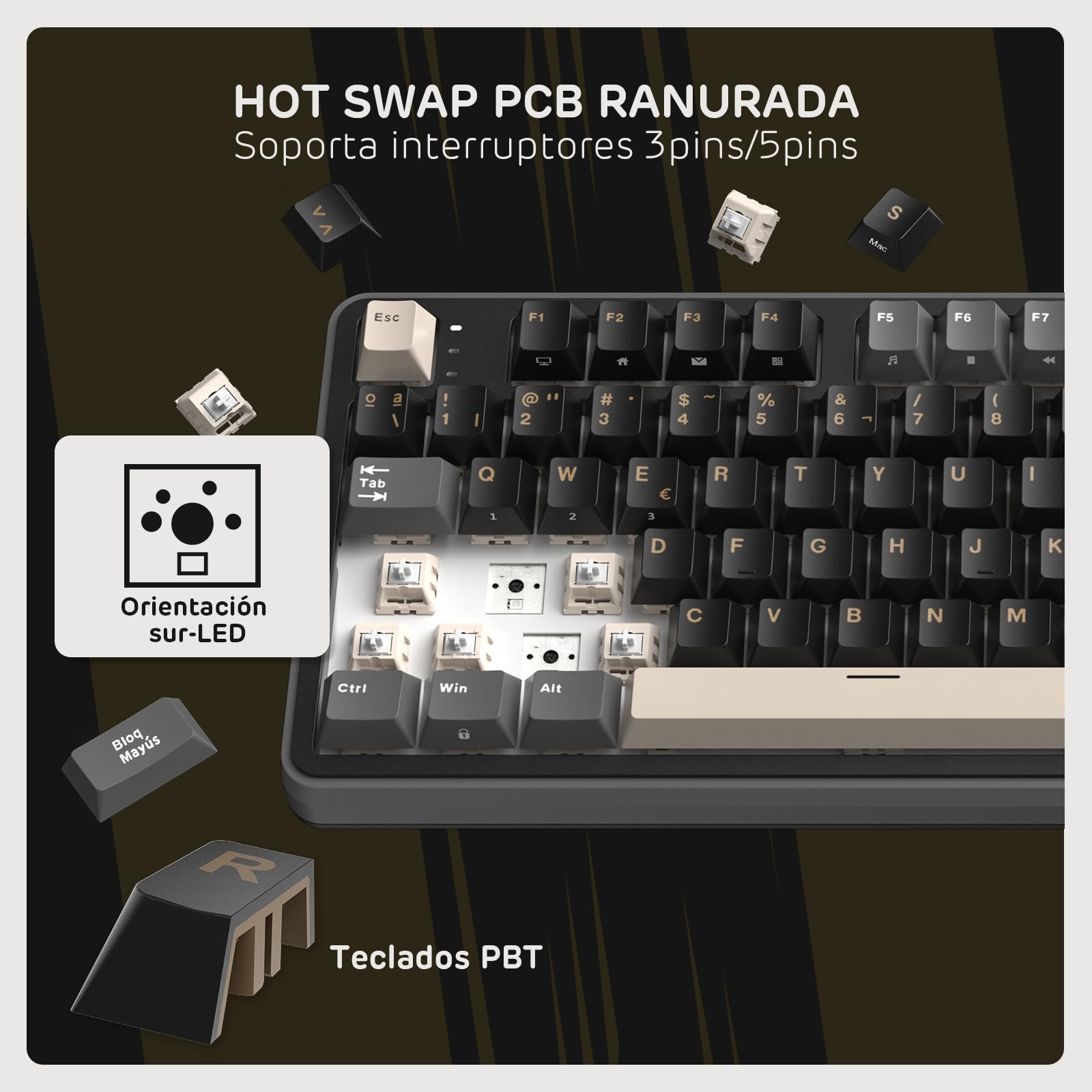 RK ROYAL KLUDGE S98 ES Teclado Mecánico con Smart Display y Botón, Montaje Superior 96% Teclado Mecánico Inalámbrico BT/2.4G/USB-C, Hot-Swappable, Soporte de Software, 98 Teclas, QWERTY Español