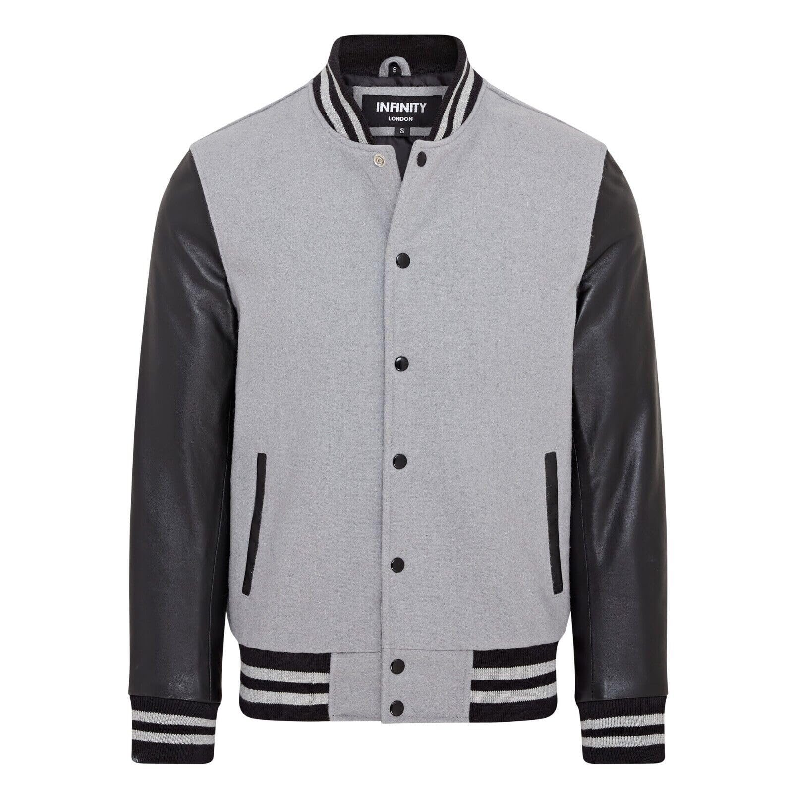 Letterman Baseball Grey Wool Black Leather Varsity Bomber Jacket