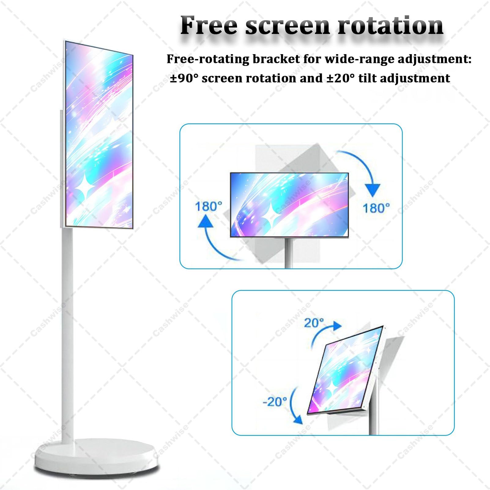 TV Portable Intelligent de 21,5 Pouces 4K, 6G + 128G Storage, Android 14 OS, TV Roulant sur Roues avec écran Tactile Rotatif, Batterie intégrée, Rotation pivotante complète 6+128G