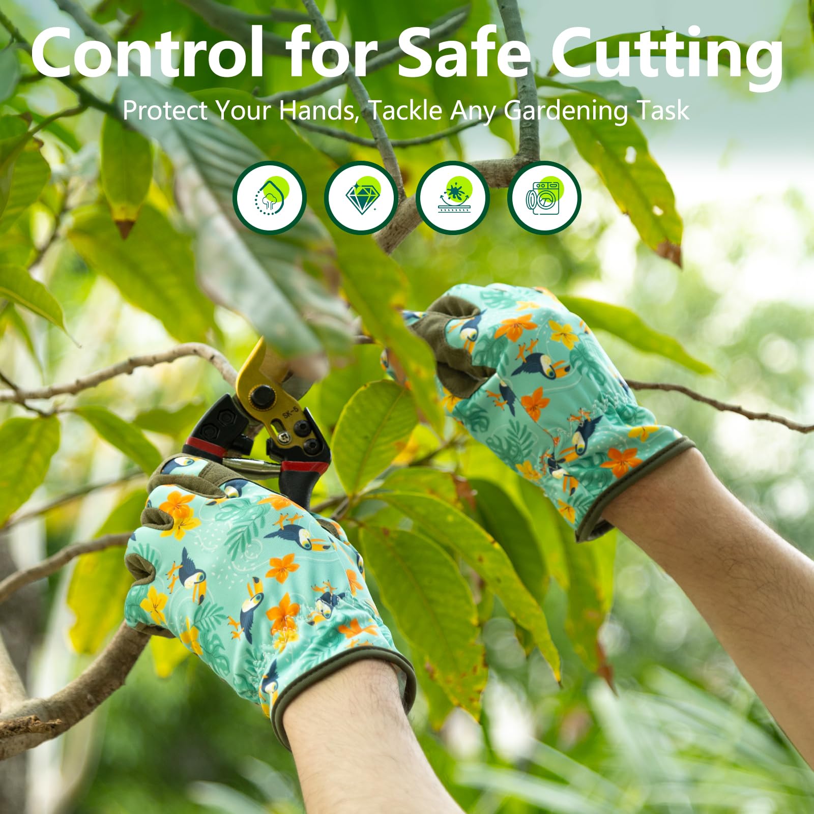 Guantes de jardinería para mujer, guantes de trabajo de cuero transpirable con puño de velcro, guantes a prueba de espinas para patio/jardín