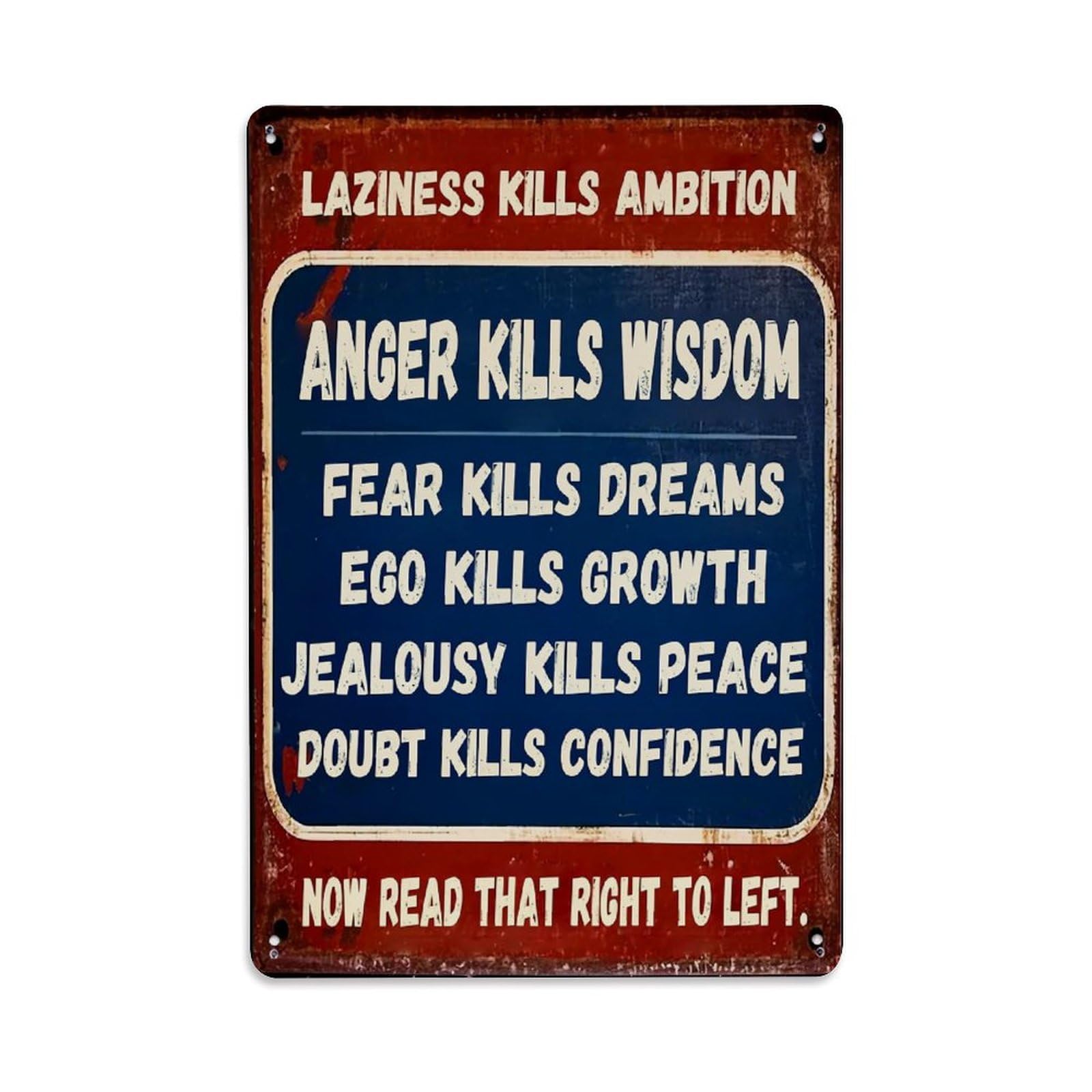 Jdfenggu Vintage Laziness Kills Ambition Anger Kills Wisdom Retro Metal Tin Sign, Decor Art Poster For Bar, Home, Man Cave, Kitchen, Laundry Room Gift 8X12inch