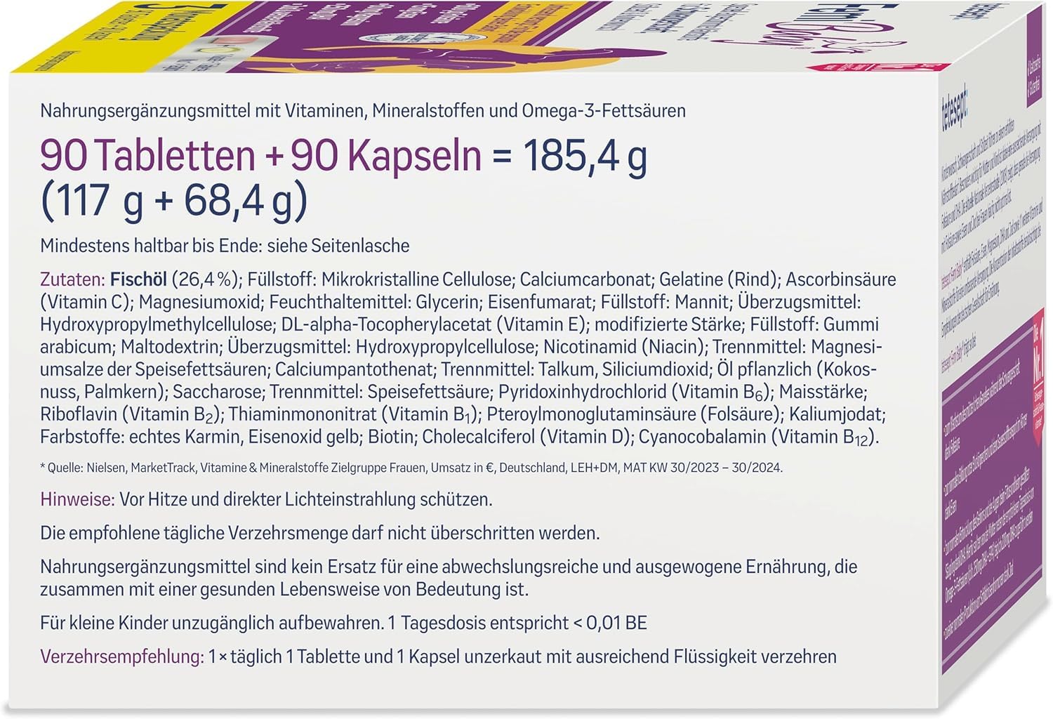 tetesept Femi Baby – 16 Nährstoffe für Kinderwunsch, Schwangerschaft & Stillzeit – mit Folsäure, Eisen, Jod + DHA – 1 x 3 Monatspackung à 90 Tabletten + 90 Kapseln – NEU