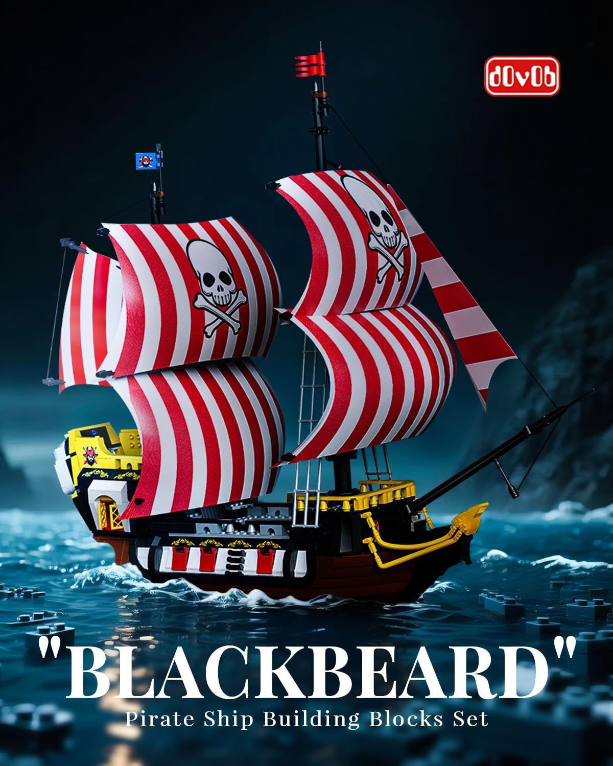 dOvOb Pirate Ship Mini Blocks Building Set, 1036 Pieces, MOC Beard Model Boat Display Collection Model Kit for Teens and Adults