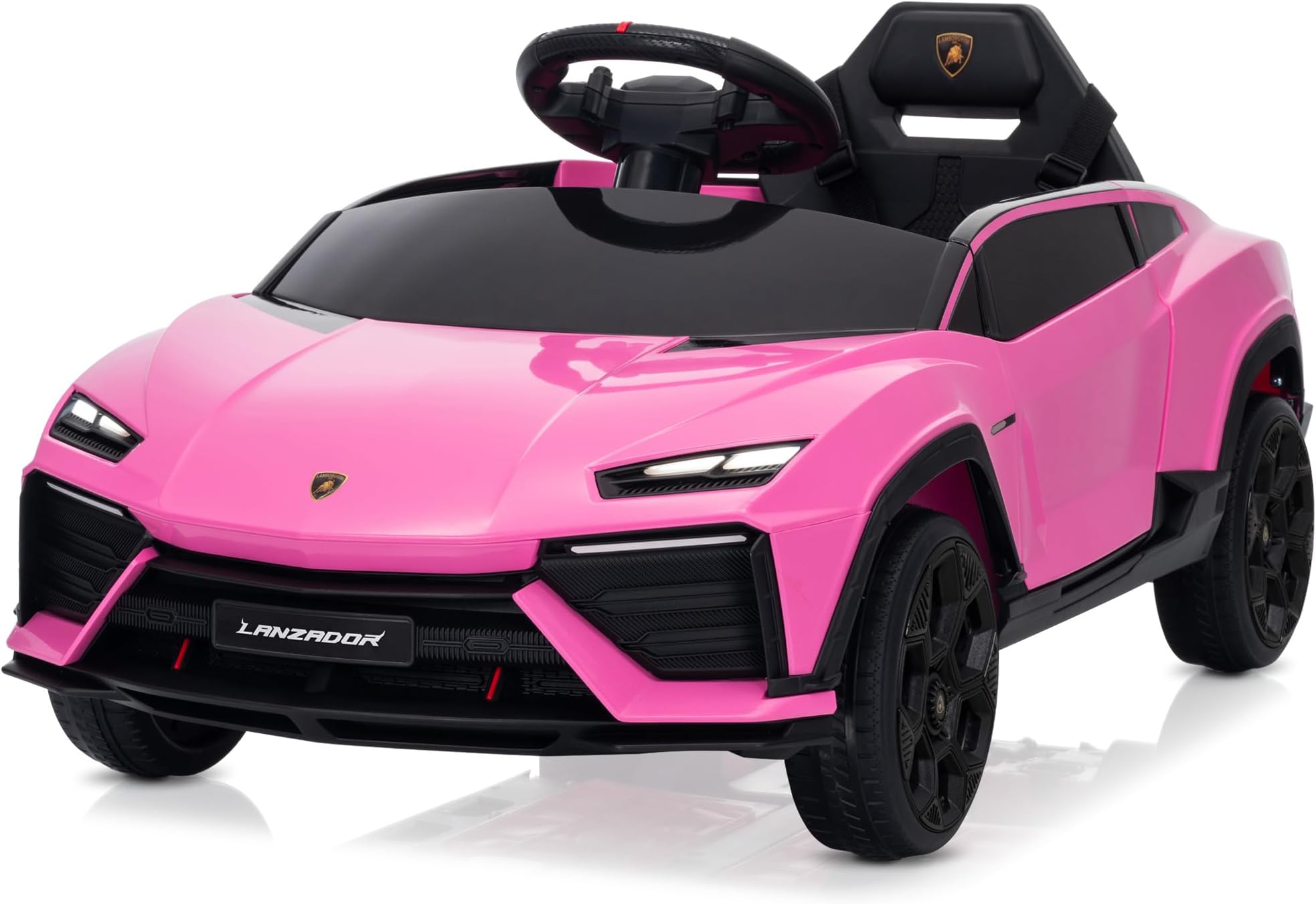 Kidzone Kids Electric Ride On 12V Licensed Lamborghini Lanzador Battery Powered Sports Car Toy with Parent Remote Control & Manual Drive, Bluetooth, LED Lights&Music - Pink
